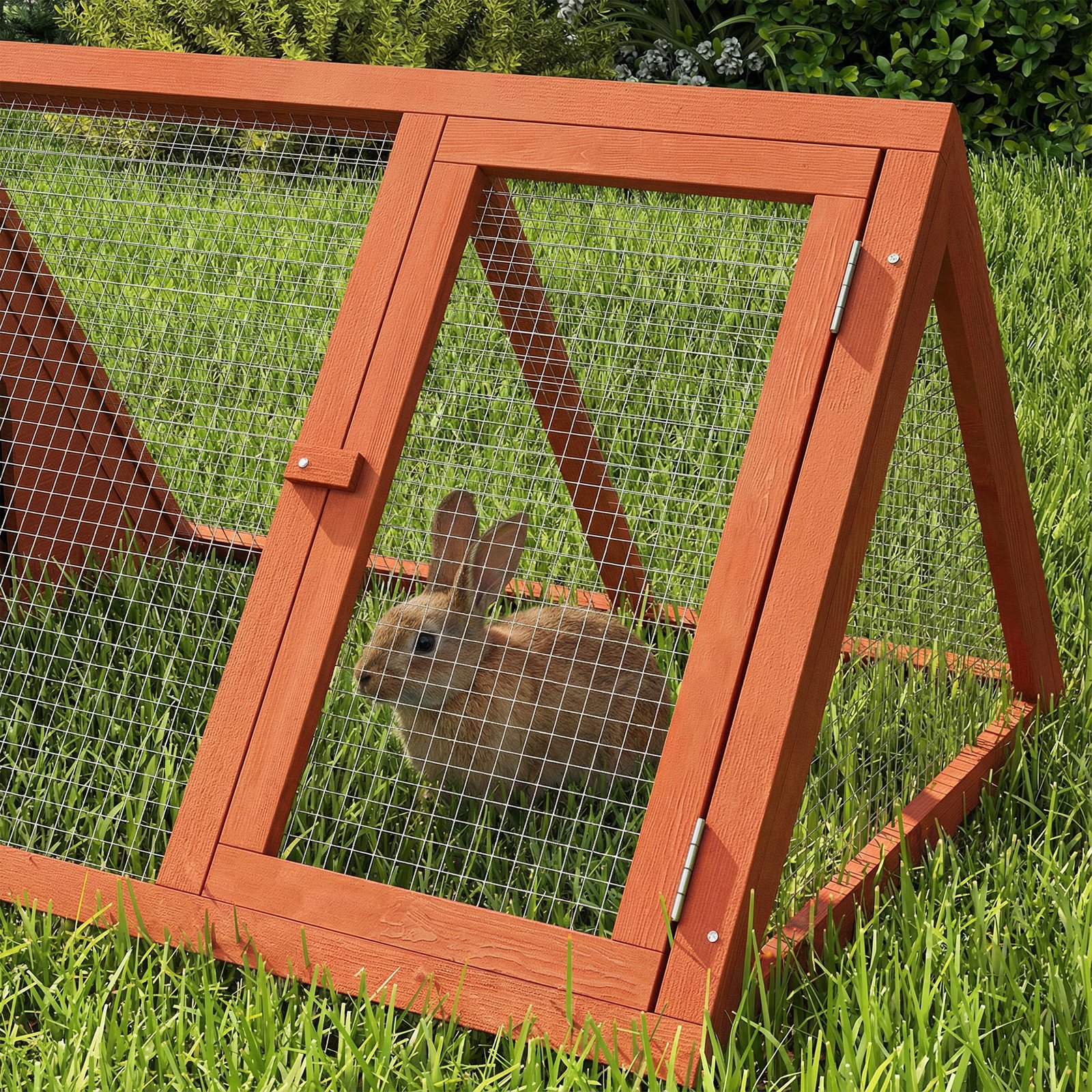Rabbit Hutch, Wooden Guinea Pig Hutch with Run and Doors, Outdoor Triangle Bunny House for Rabbits,Duck and Chicken - Image 8