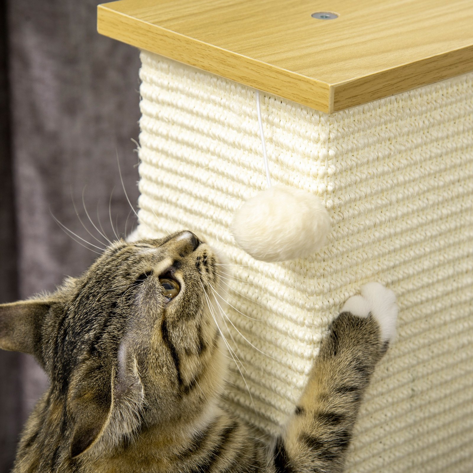 80cm Scratching Post, with Toy Ball, Sisal Rope - White - Image 8