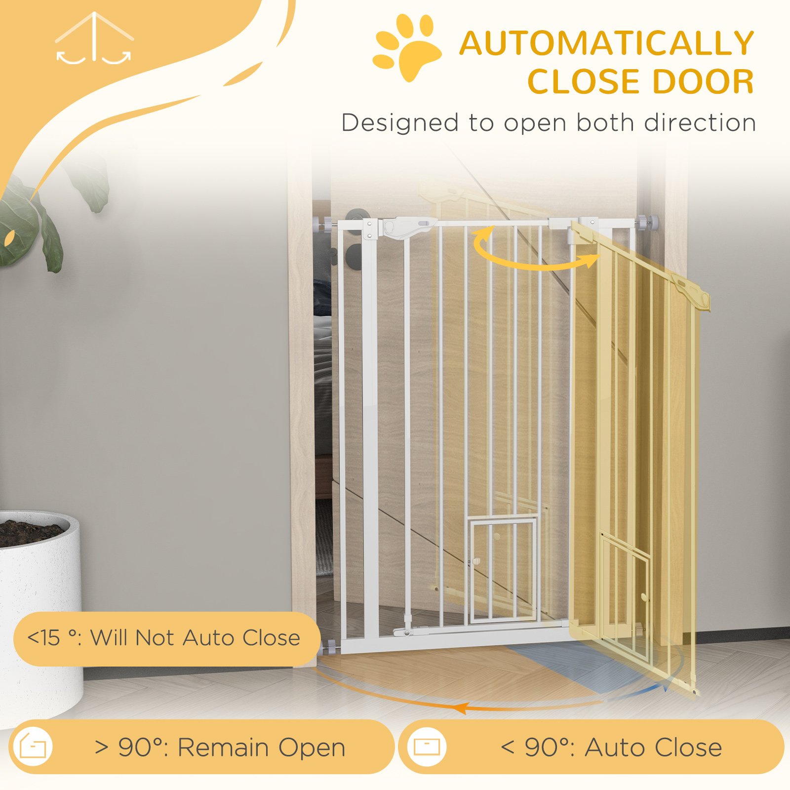 Extra Tall Pet Gate, Indoor Dog Safety Gate, with Cat Flap, Auto Close, 74-80cm Wide - White - Image 5