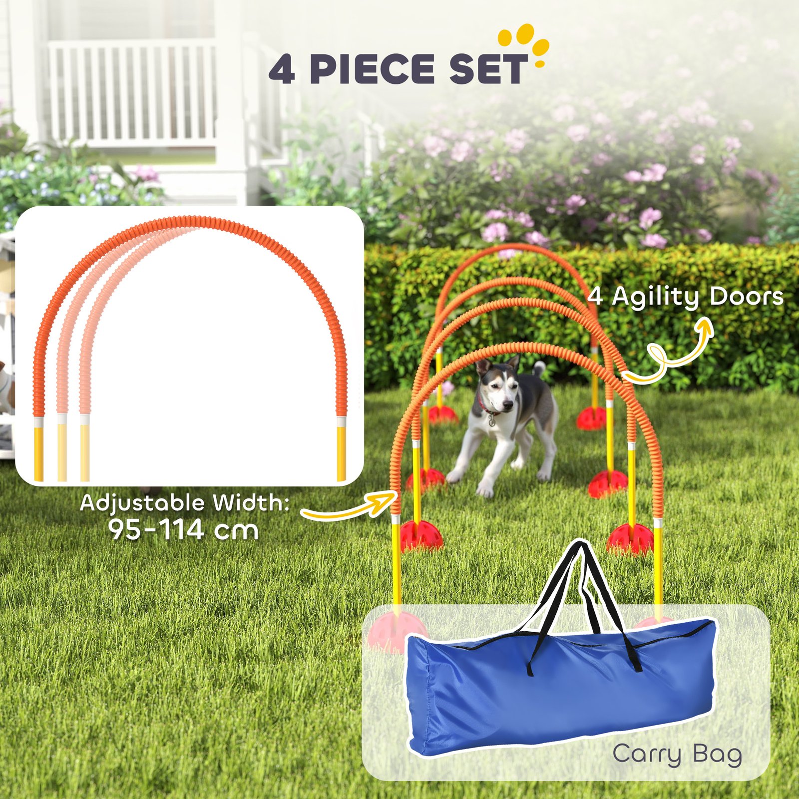 4-Piece Dog Agility Training Equipment with 4 Adjustable Width Doors, Bag, for Garden, Orange - Image 4