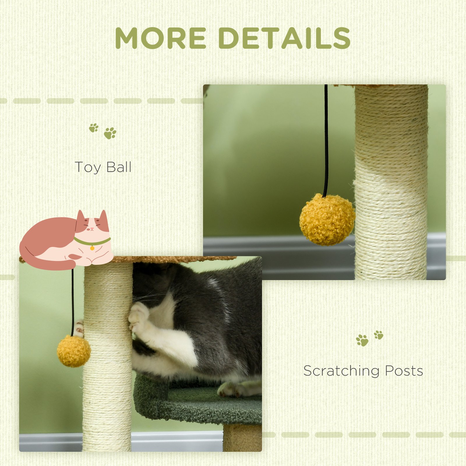52cm Small Cat Tree for Indoor Cats, Scratching Posts with Two Beds, Toy Ball - Image 6