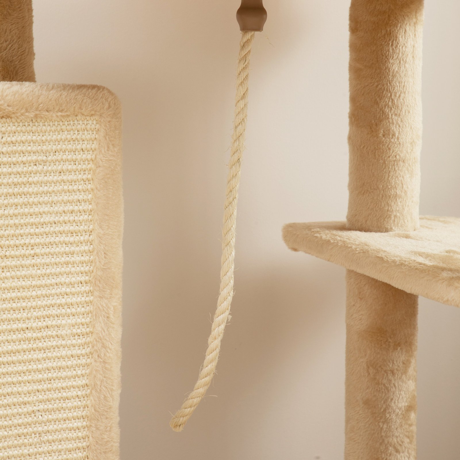 132cm Cat Tree w/ Scratching Posts, Pad, Cat Bed, Cat House, Jumping Platform, Grooming Brush, Anti-Tip Kit, Beige