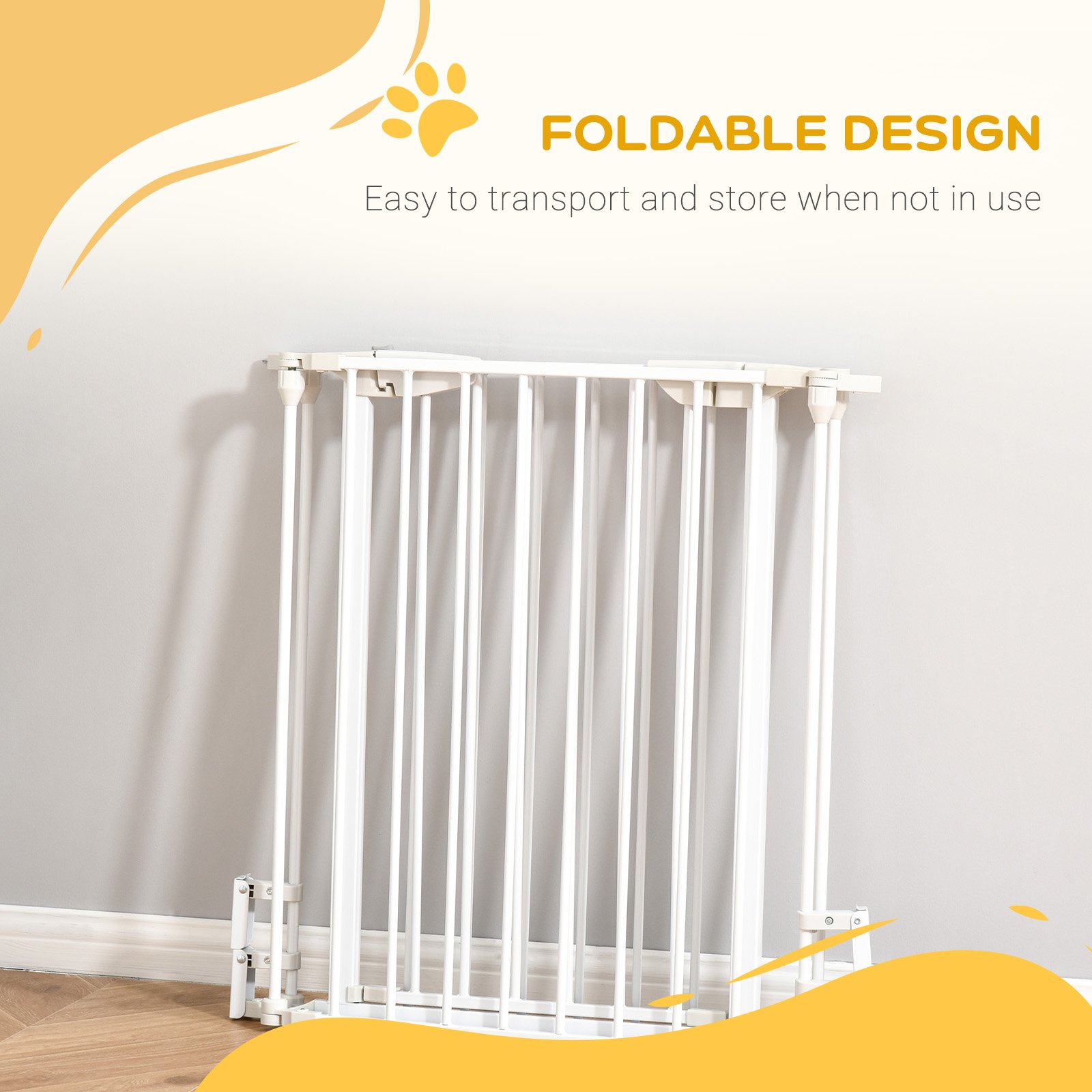 Pet Safety Gate, 3 Panels Playpen Fireplace, Foldable Metal Fence, Stair Barrier, Room Divider, Fire Guard w/ Automatic Closing Door, White - Image 5