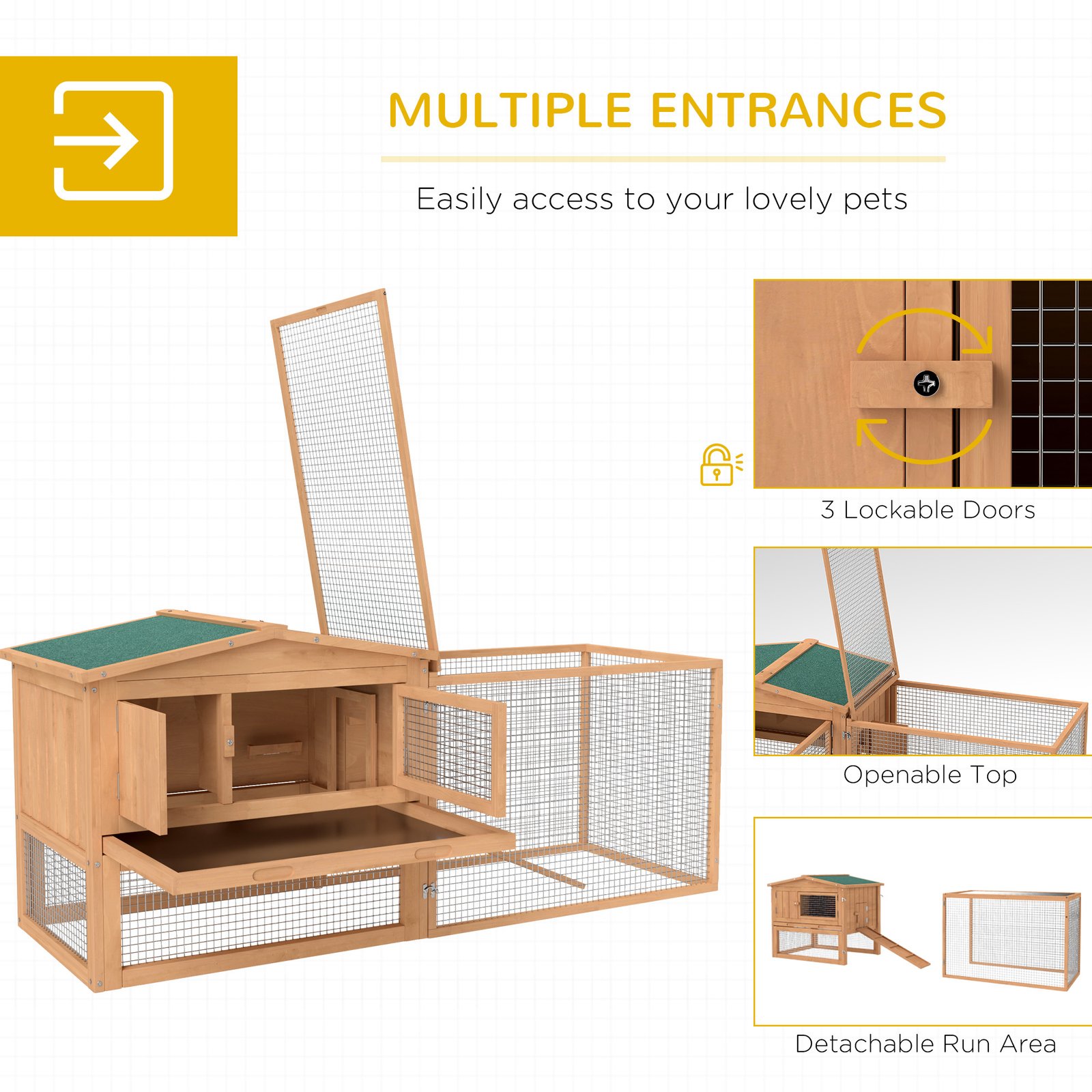 Wooden Rabbit Hutch Guinea Pig hutch House 2 Tier with Rabbit Run for Outdoor Garden Backyard, 85 x 24 x 57cm - Image 4