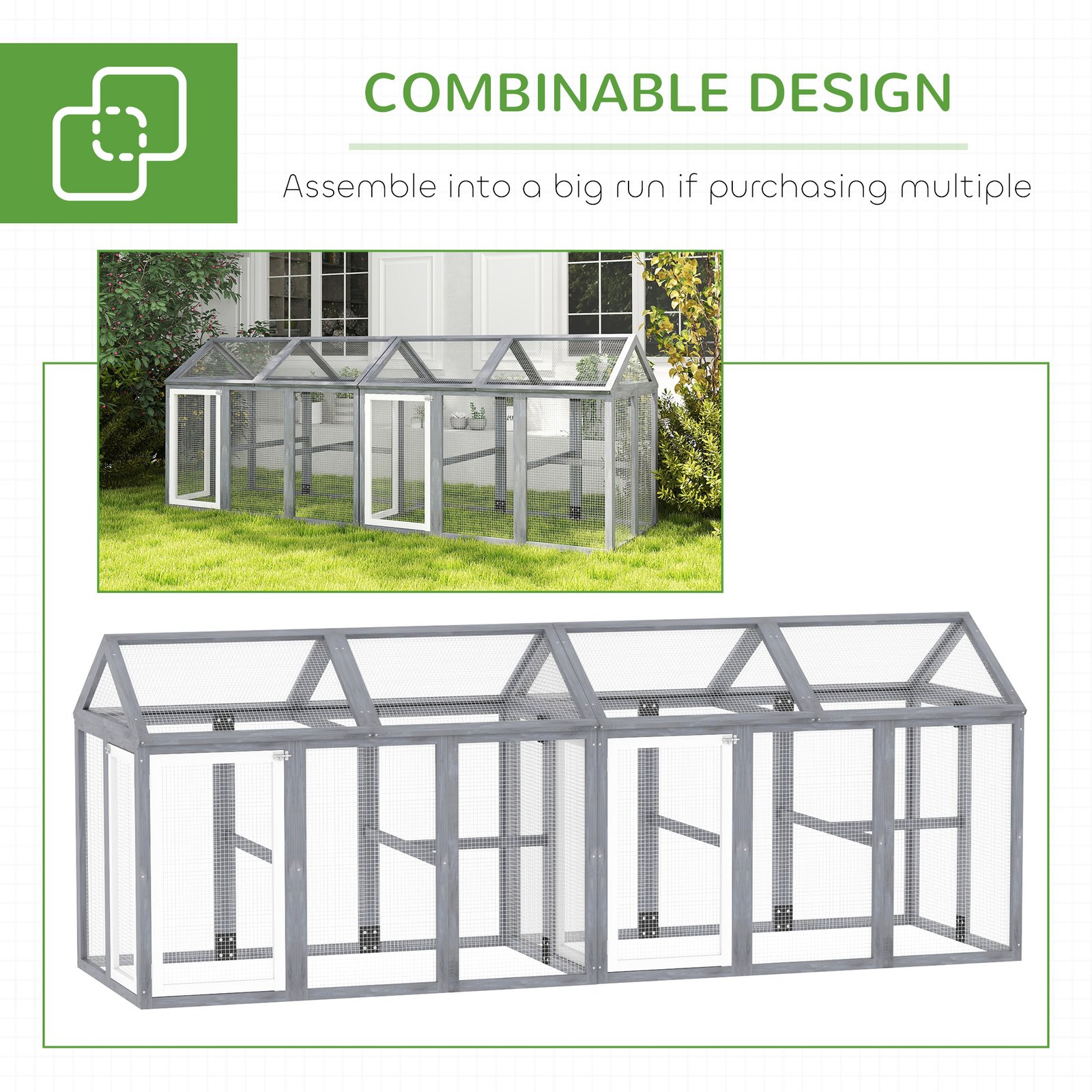 Large Chicken Run, Wooden Chicken coop, with Combinable Design - Wood Effect - Image 7