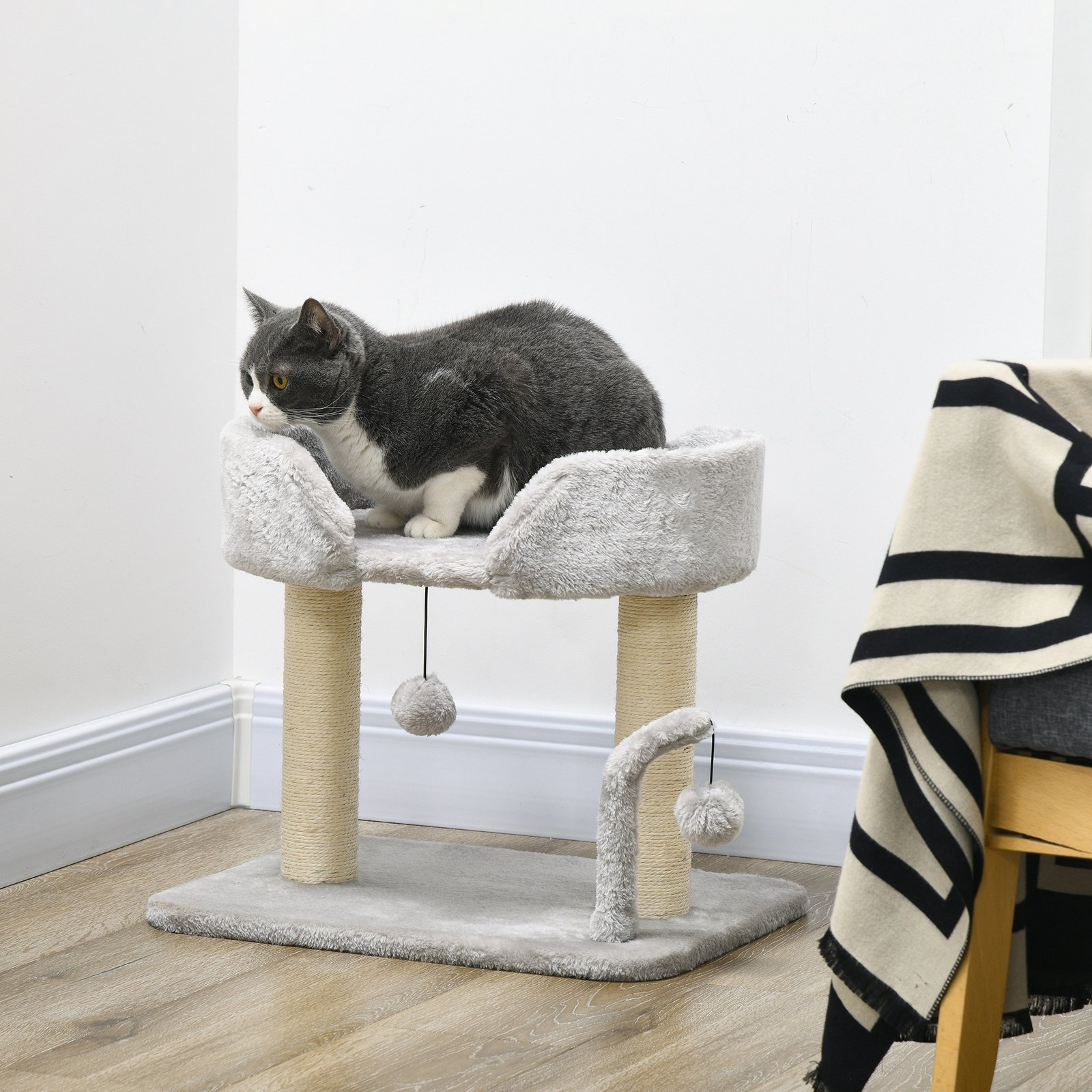 42cm Indoor Cat Tree, with Toy Balls, Sisal Scratching Post - Light Grey - Image 9