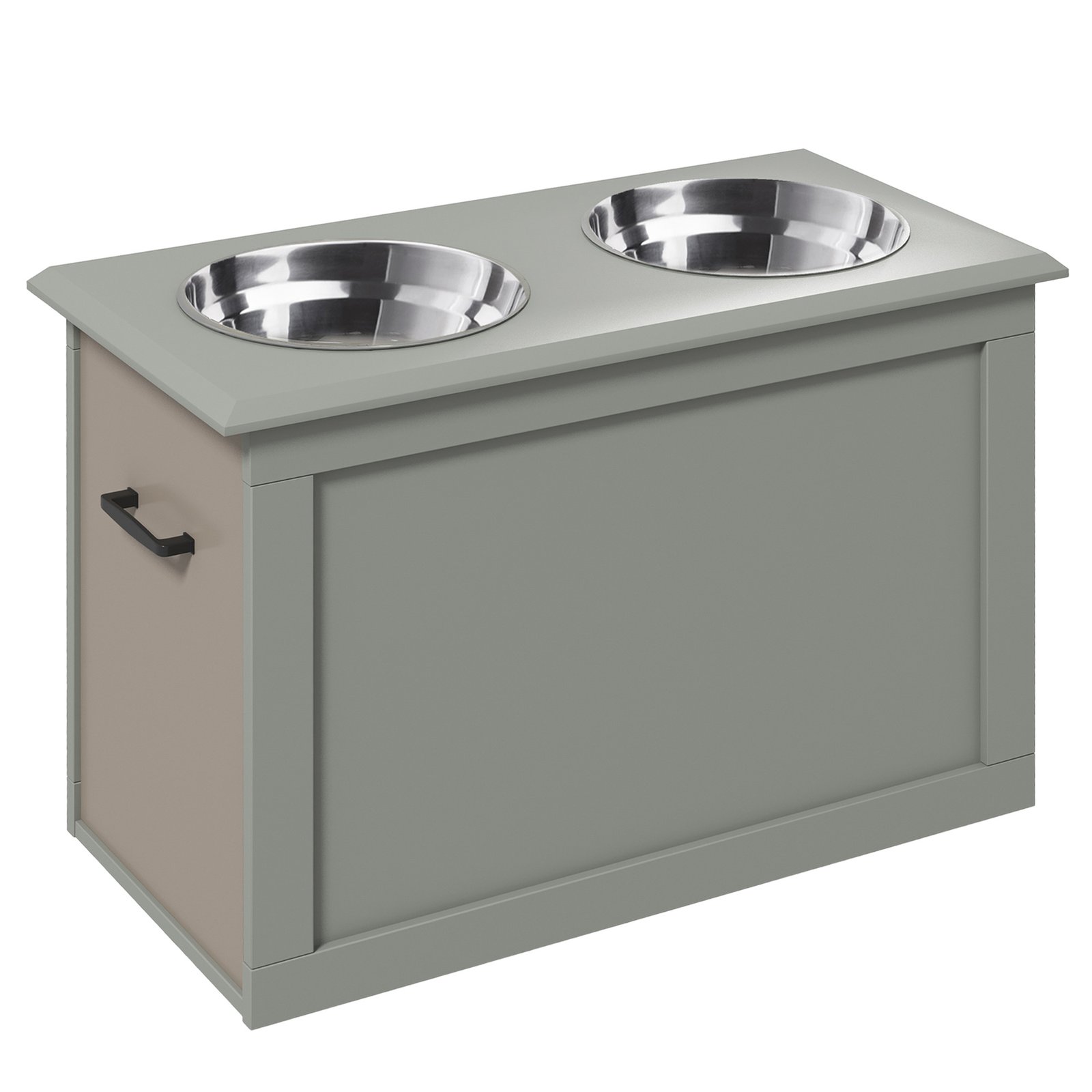 Raised Dog Bowls, with Storage, Two Stainless Steel Bowls, Elevated Base - Grey