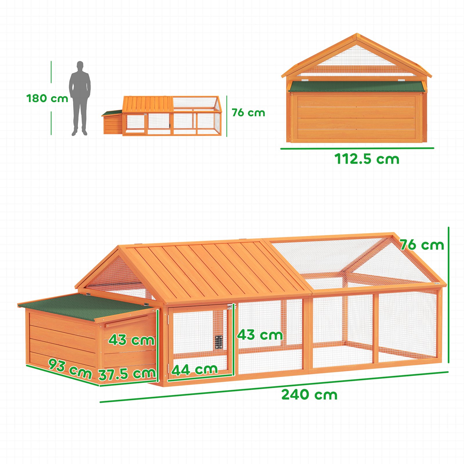 Wooden Chicken Coop with Nesting Box, Openable Roof, for 4-8 Chickens