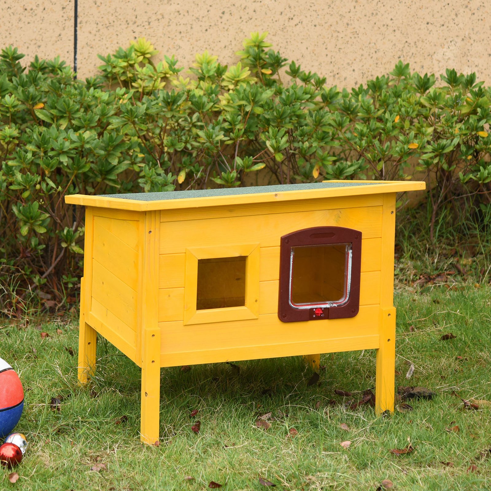 Garden Wooden Cat House Hide Cage Outdoor Pet Play Home Waterproof Roof Kitty Shelter Kennel w/ith Door & Window