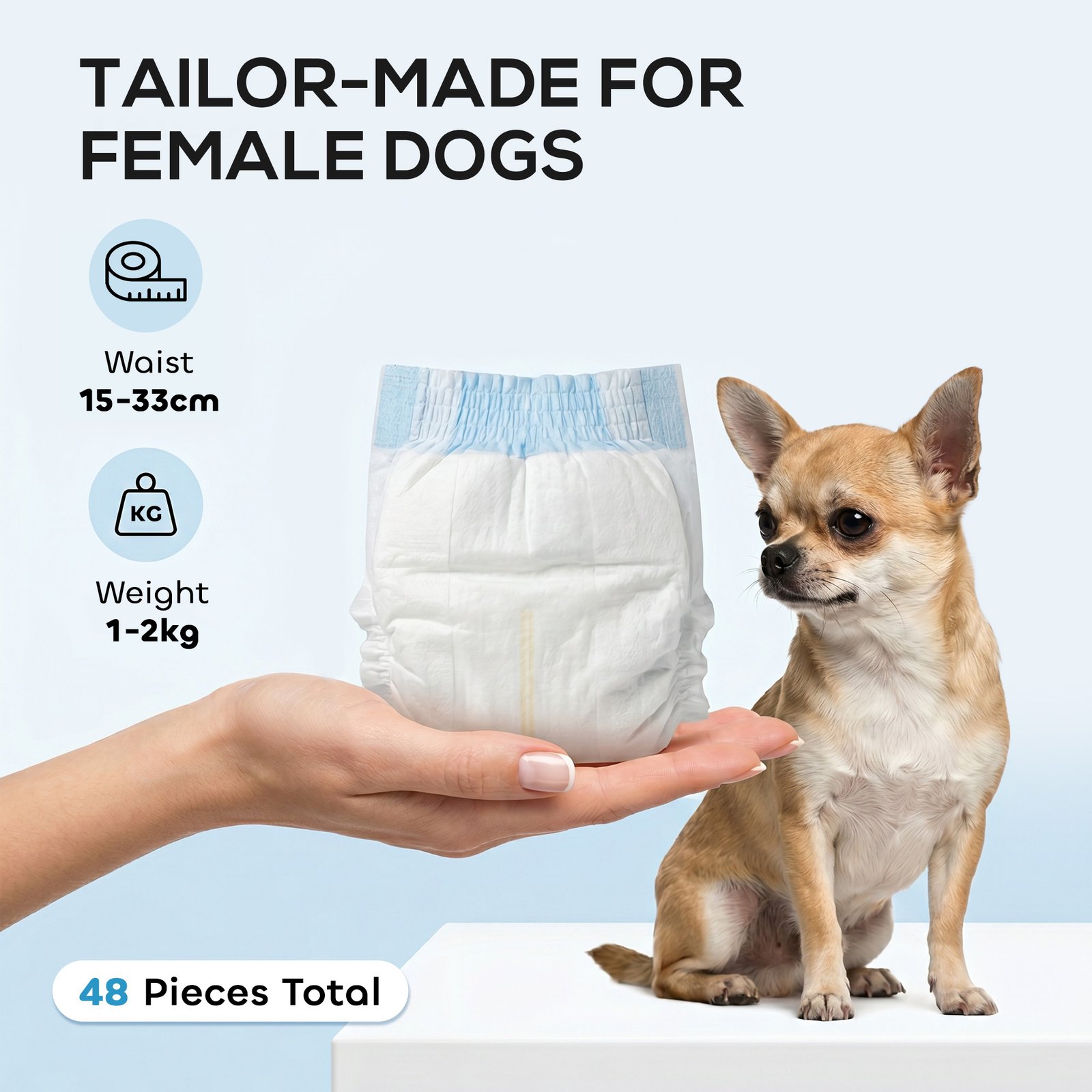 Disposable Dog Diapers Female Incontinence or Excitable Urination and Training 48 Count, XS, 15-33 cm