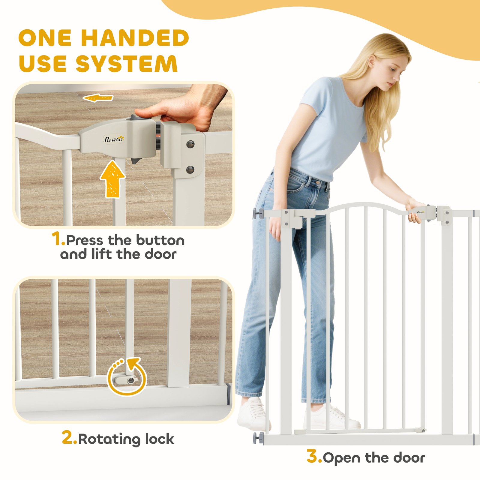 Metal 74-87cm Adjustable Pet Gate Safety Barrier w/ Auto-Close Door White