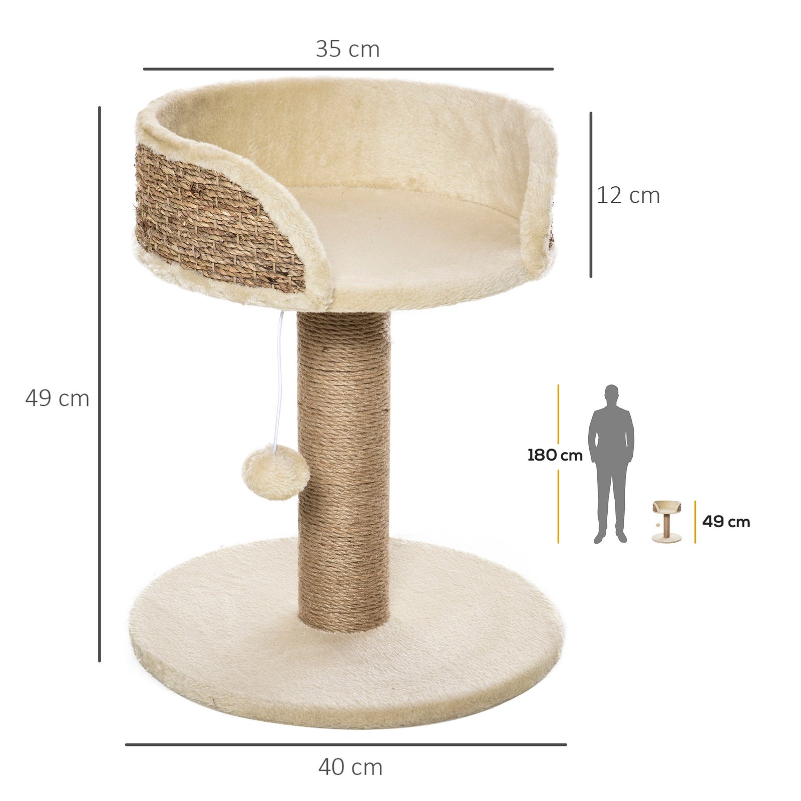 Cat Tree Cat Scratching Post for Indoor Cats Kitten Play Tower Activity Centre Climbing Stand with Dangling Ball Beige - Image 3
