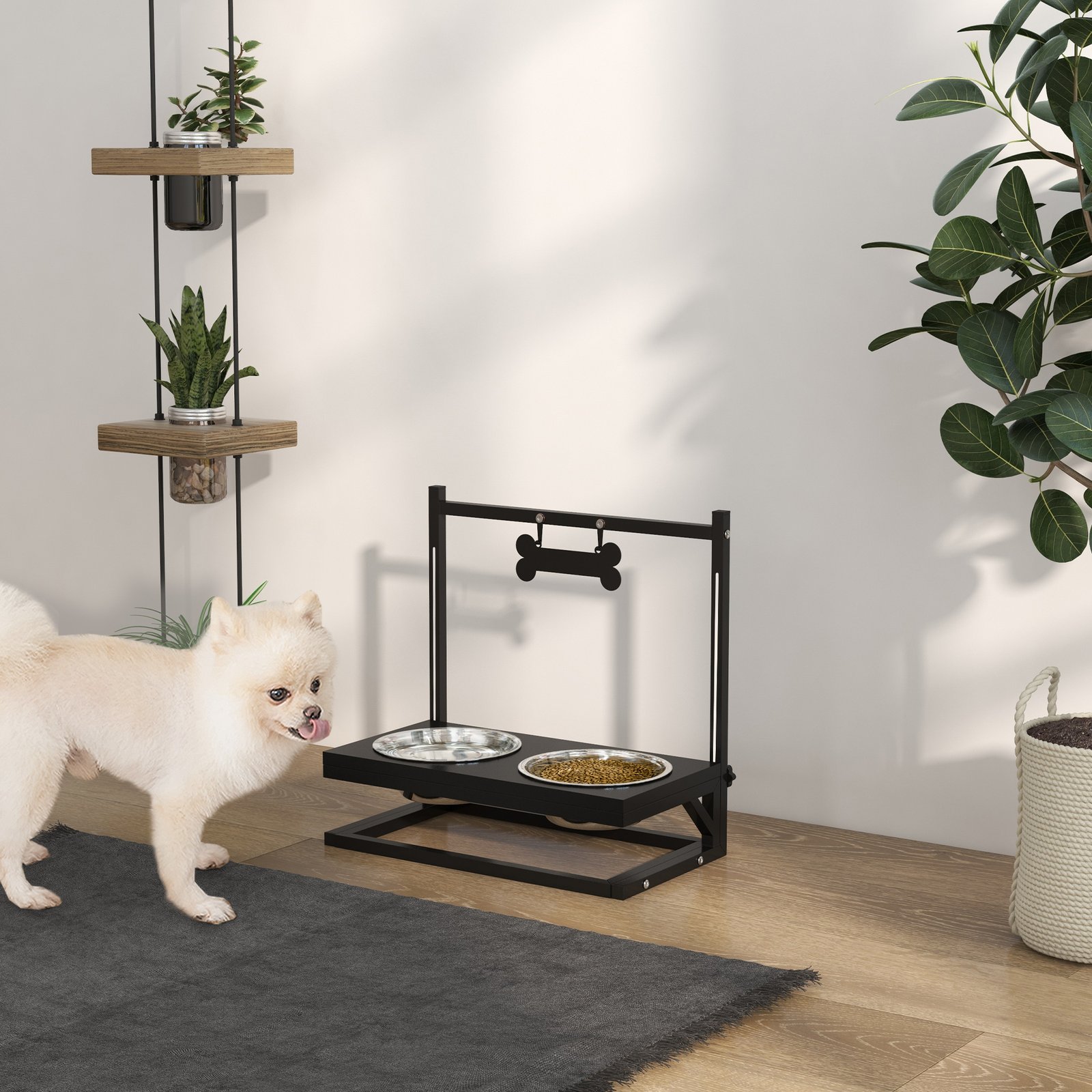 Dog Bowls with Stand, Adjustable Height Elevated Dog Bows for Small Medium Large Dogs - Black