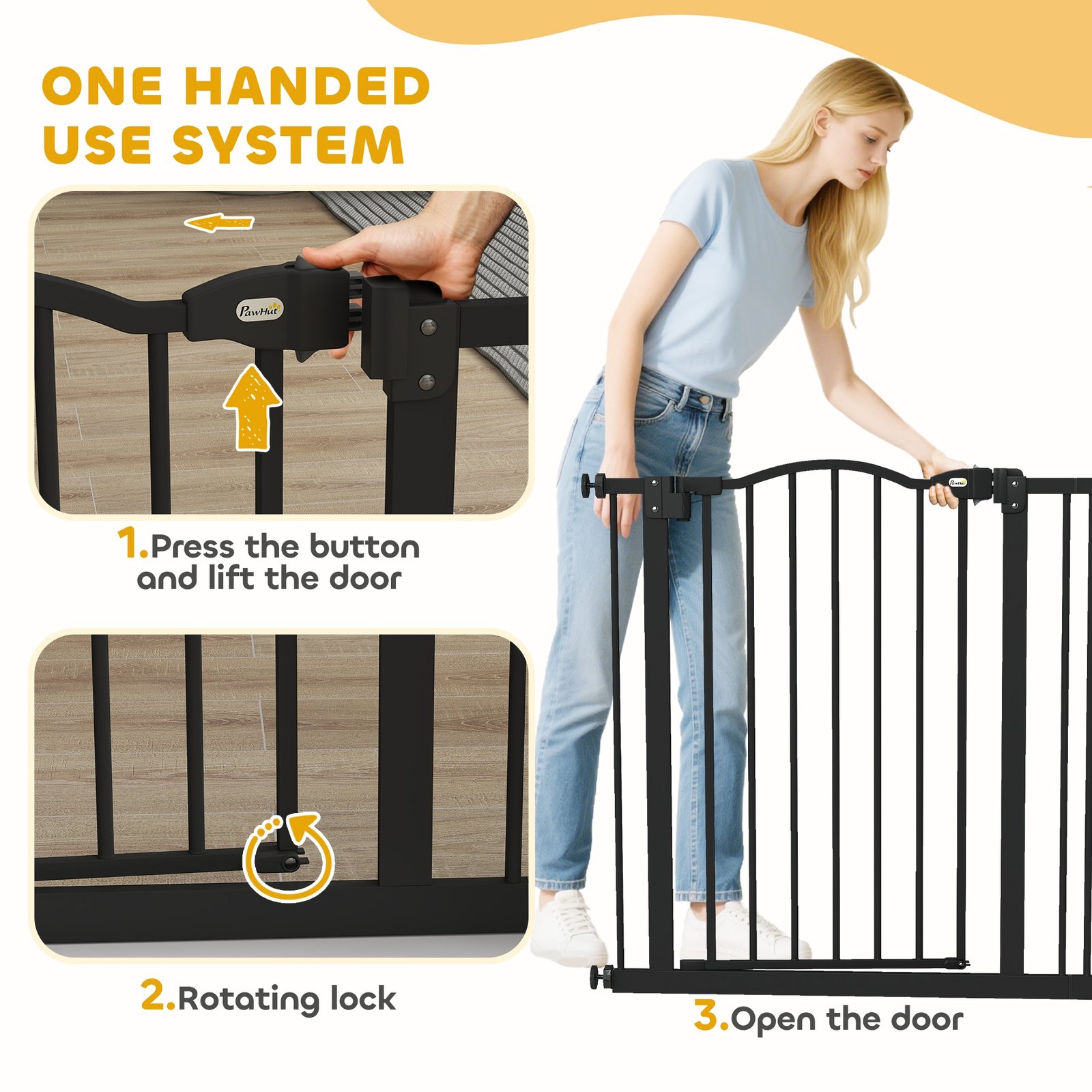 Metal 74-87cm Adjustable Pet Gate Safety Barrier w/ Auto-Close Door Black