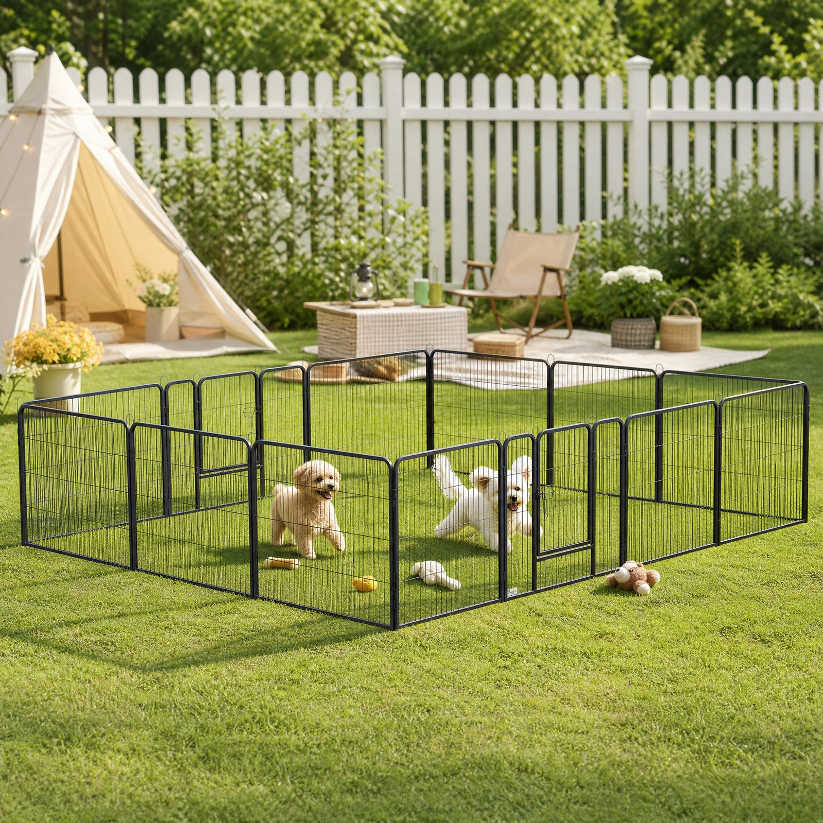 16 Panels Heavy Duty Puppy Playpen, for Small Dogs, Indoor and Outdoor Use - Grey