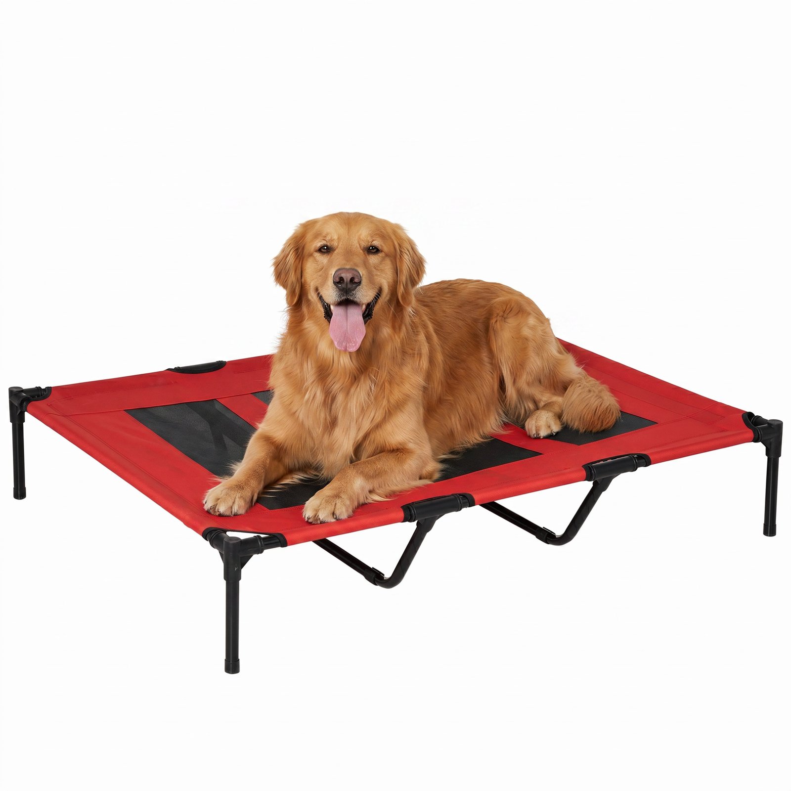 Raised Dog Bed Cooling Metal Elevated Pet Cot with Breathable Mesh, Non-slip, Lightweight & Portable, for Indoor Camping Beach Travel Outdoor Use, Red, XX Large, 122 x 92 x 23cm
