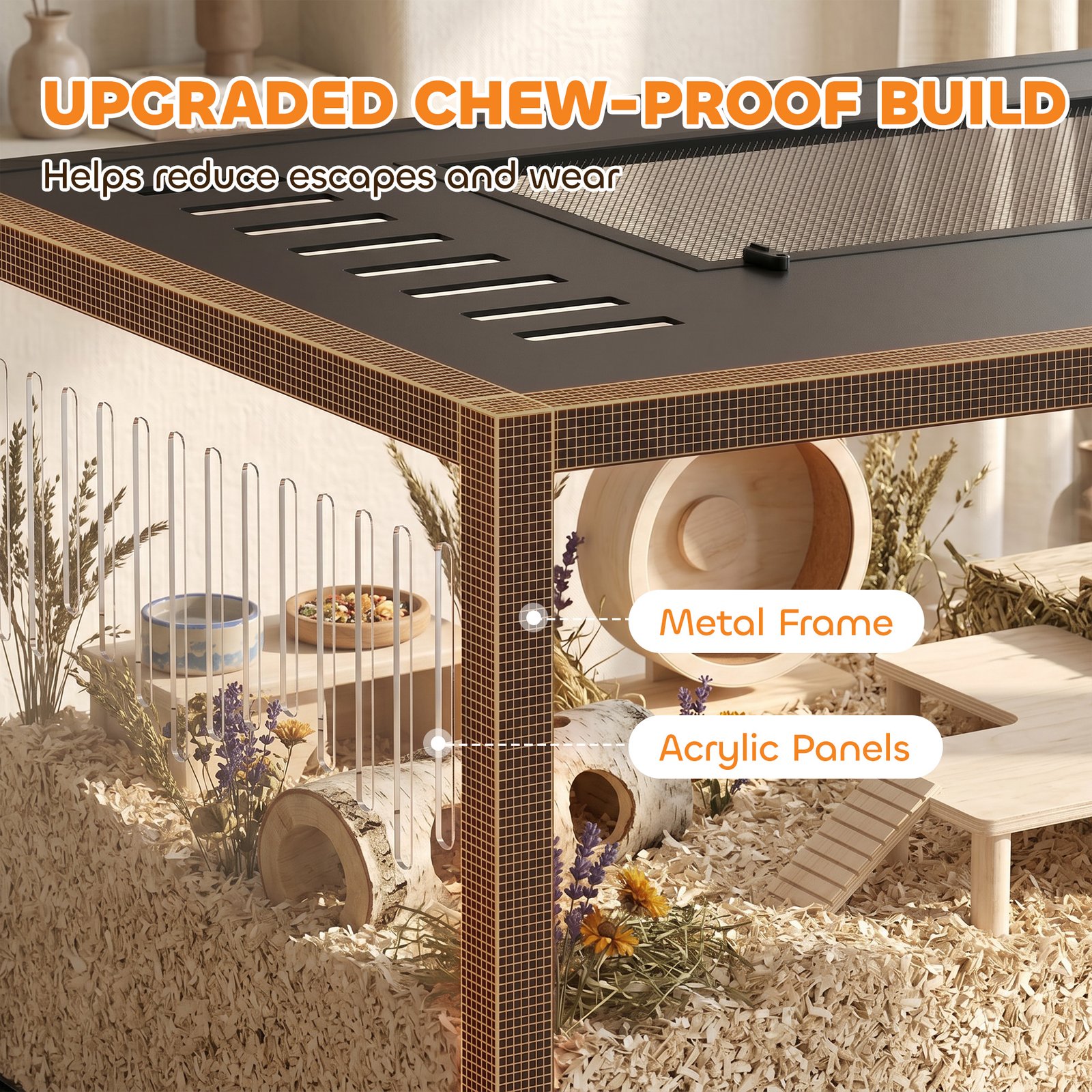 Hamster Cage, Chewproof Metal Rat Cage with Deep Base, Openable Top for Syrian Dwarf Hamster, Gerbil, 80 x 45 x 50.5 cm