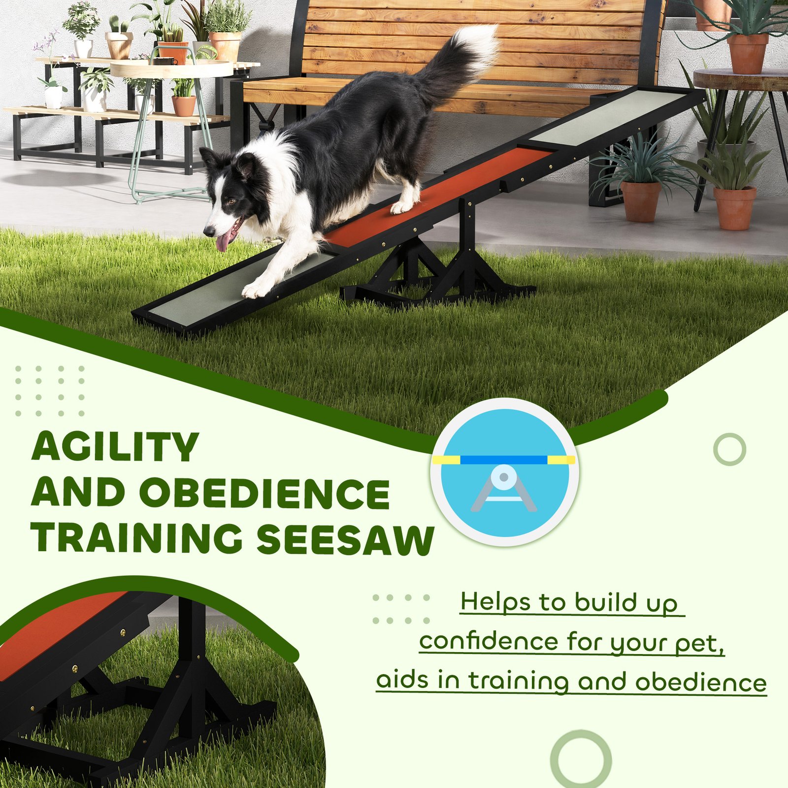 Wooden Pet Seesaw for Big Dogs, Dog Agility Equipment with Anti-Slip Surface - Black