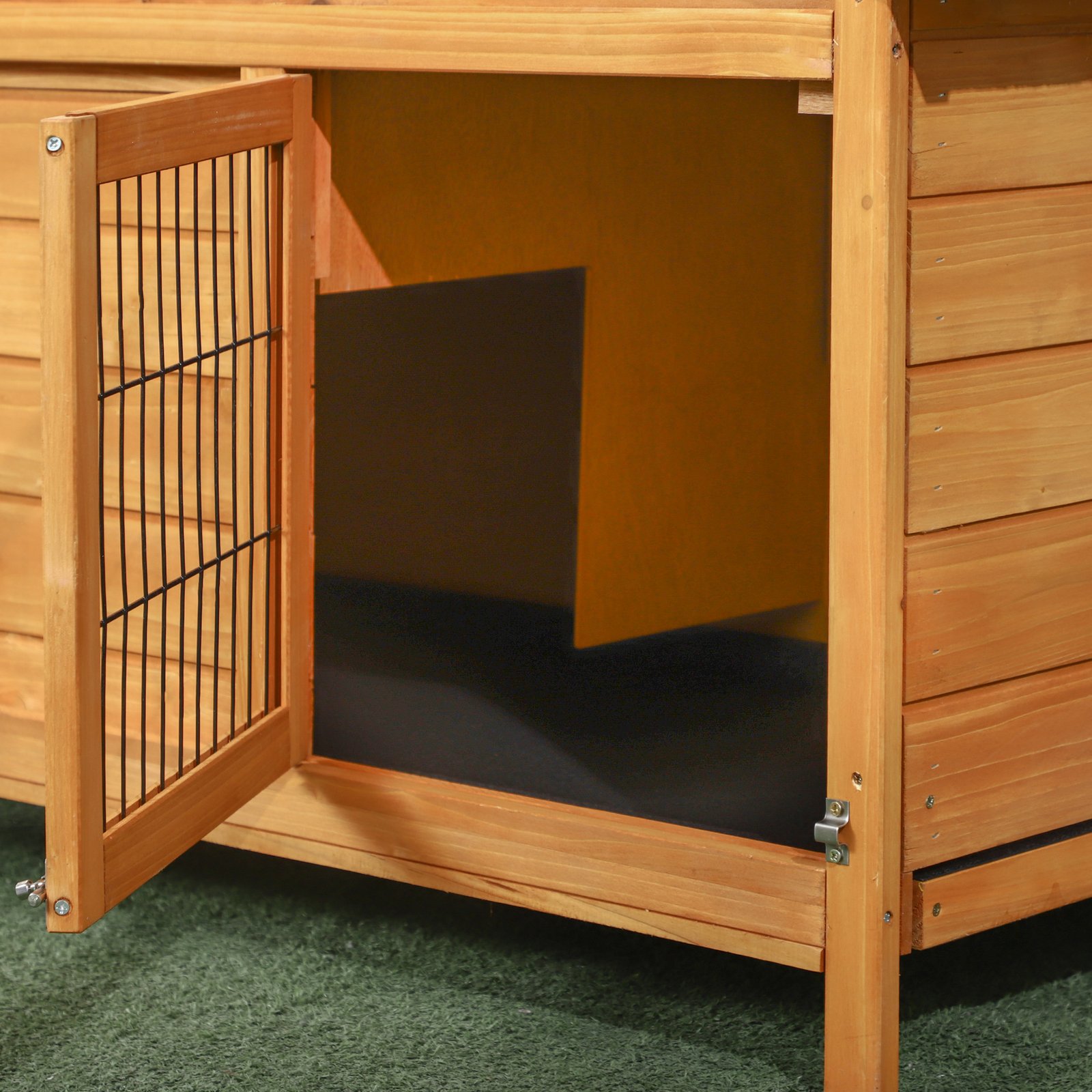 Wooden Rabbit Hutch Outdoor, Guinea Pig Hutch, Detachable Small Animal Cage with Openable Run & Roof Lockable Door Slide-out Tray 146 x 95 x 69cm