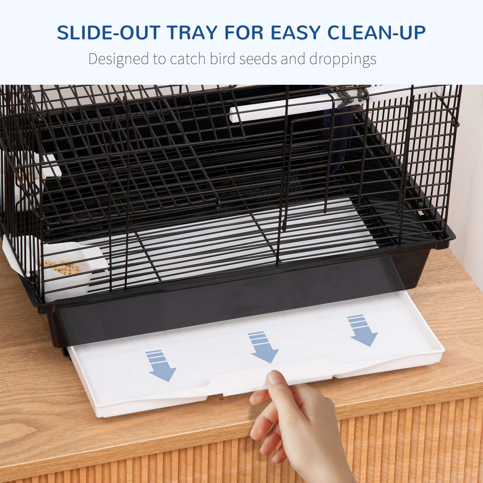 Metal Bird Cage for Finch, Canary w/ Food Containers, Swing Ring, Tray, Handle, 39 x 33 x 47cm - Image 5
