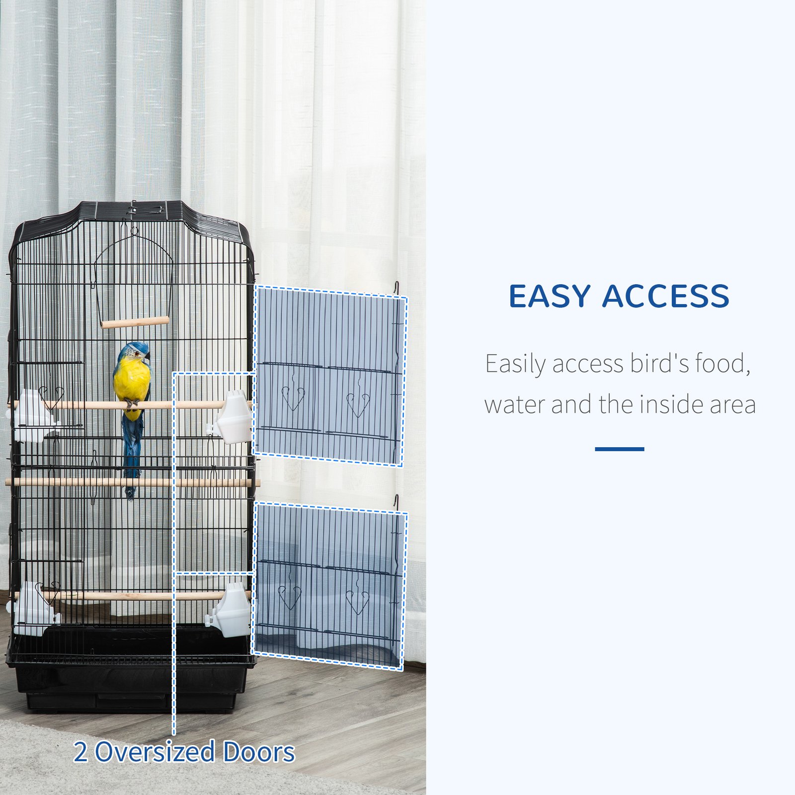 Large Metal Bird Cage with Stand, Perches, Food Bowls, Swing, for Budgies, Finches, Black