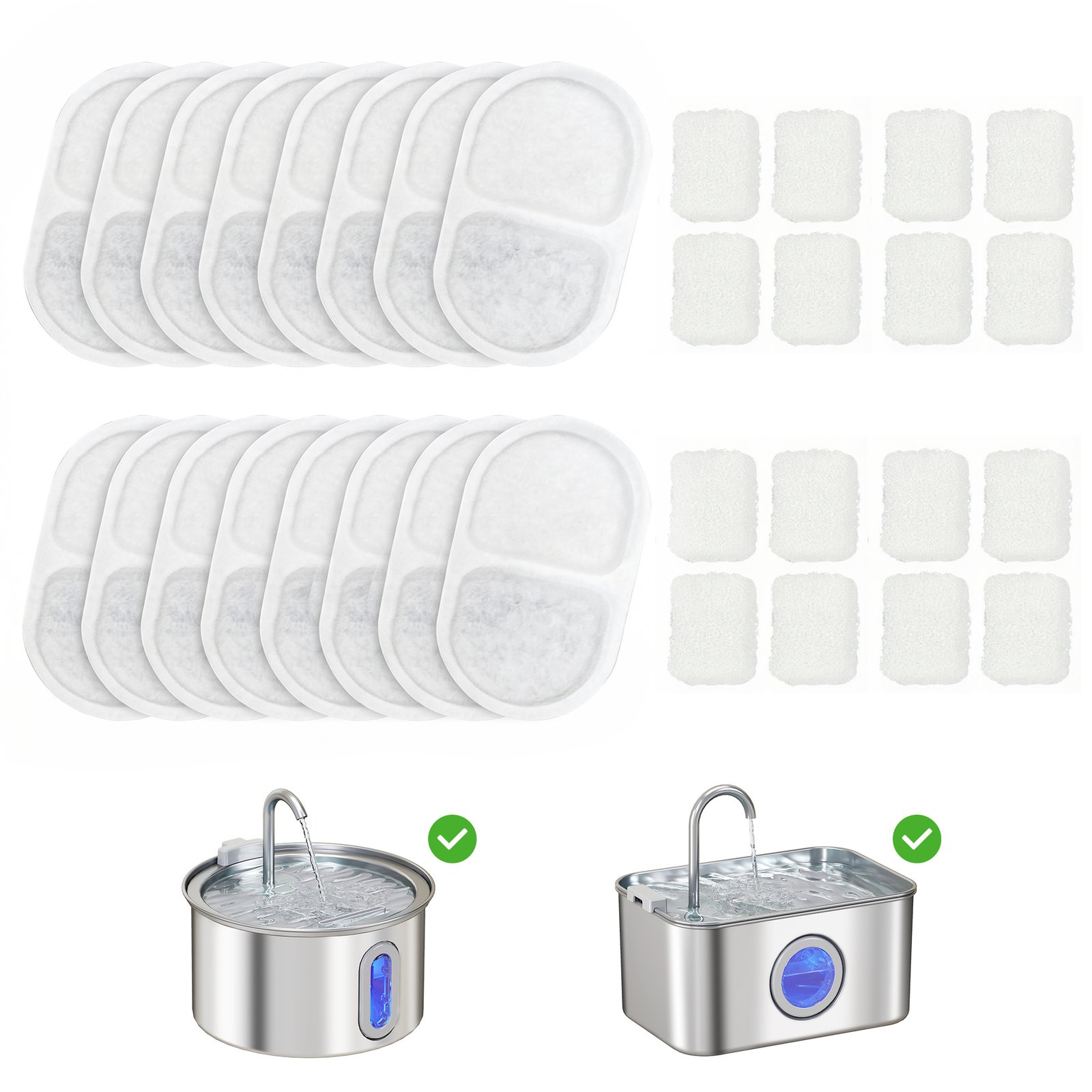 16 Pack Cat Water Fountain Filters, Replacement Filters Set for 3.2L/2.5L Automatic Pet Fountain