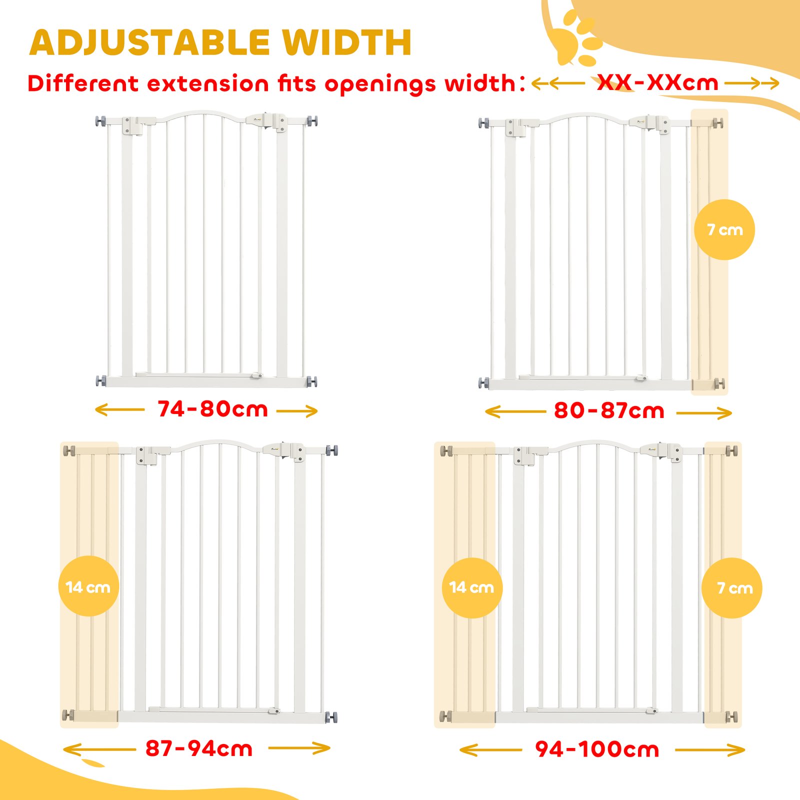 Pressure Fit Dog Stair Gate No Drilling Safety Gate Auto Close for Doorways, Hallways, 74-100cm Adjustable, 94cm Tall, White - Image 4