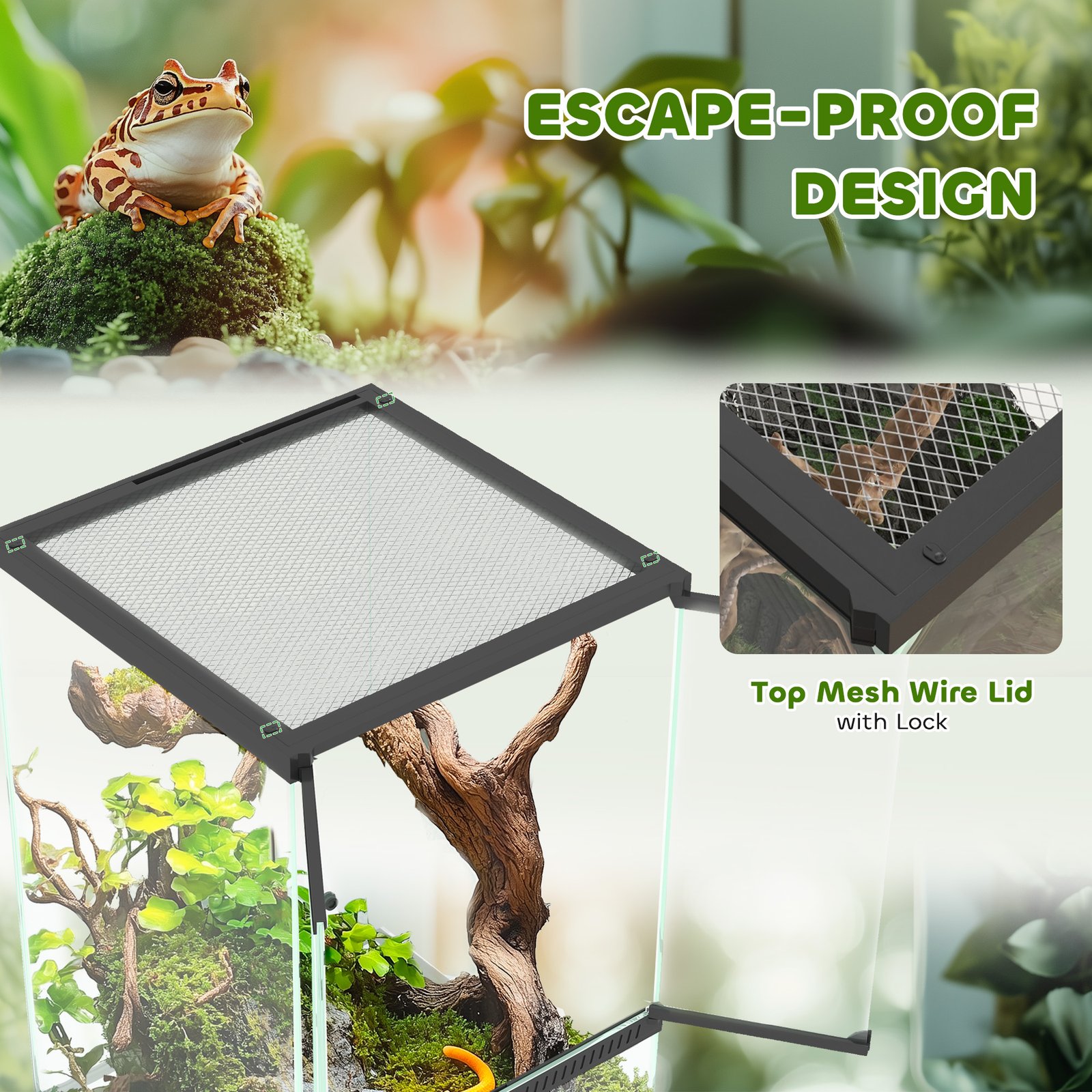 40L Vivarium for Lizards, Frogs, Snakes, Turtles, Tortoises w/ Anti-Escape Design, Ventilation - Image 6