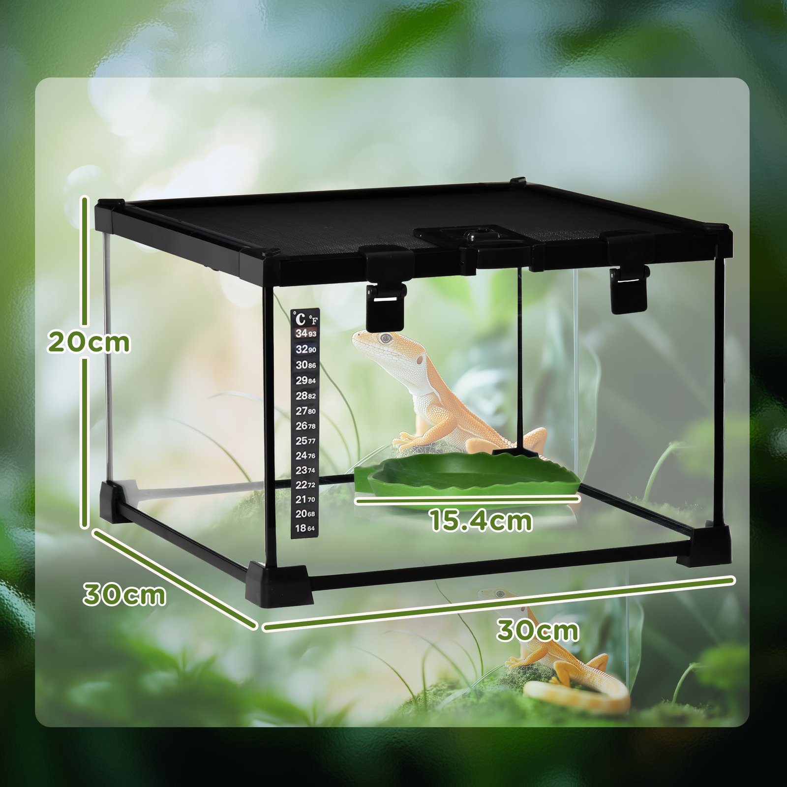 Glass Reptile Terrarium Insect Breeding Tank Vivarium Habitats with Thermometer for Lizards, Horned Frogs, Snakes, Spiders - Small 30 x 30 x 20cm - Image 3