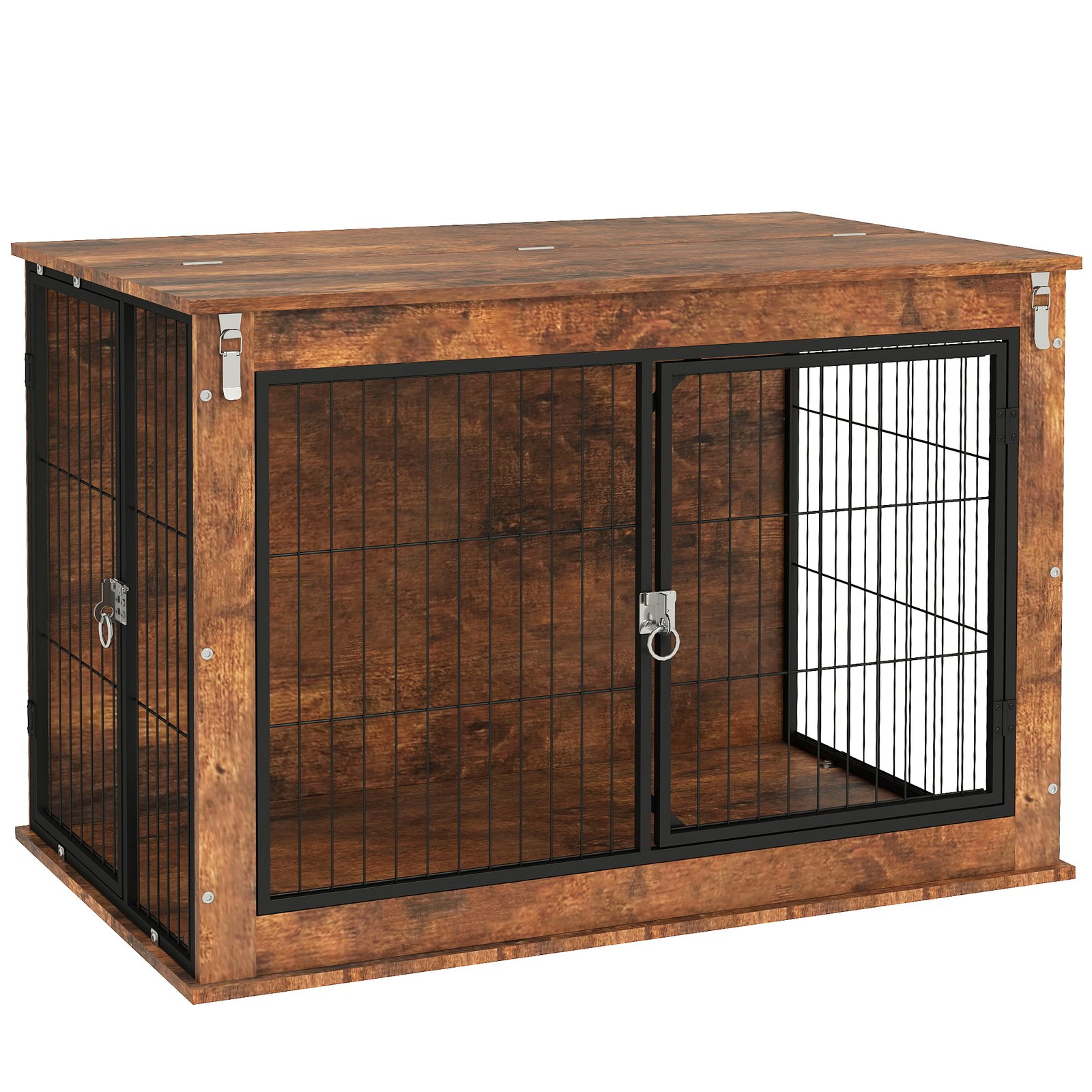 Dog Crate Furniture with Openable Top, Two Doors, for Large Dogs, Rustic Brown