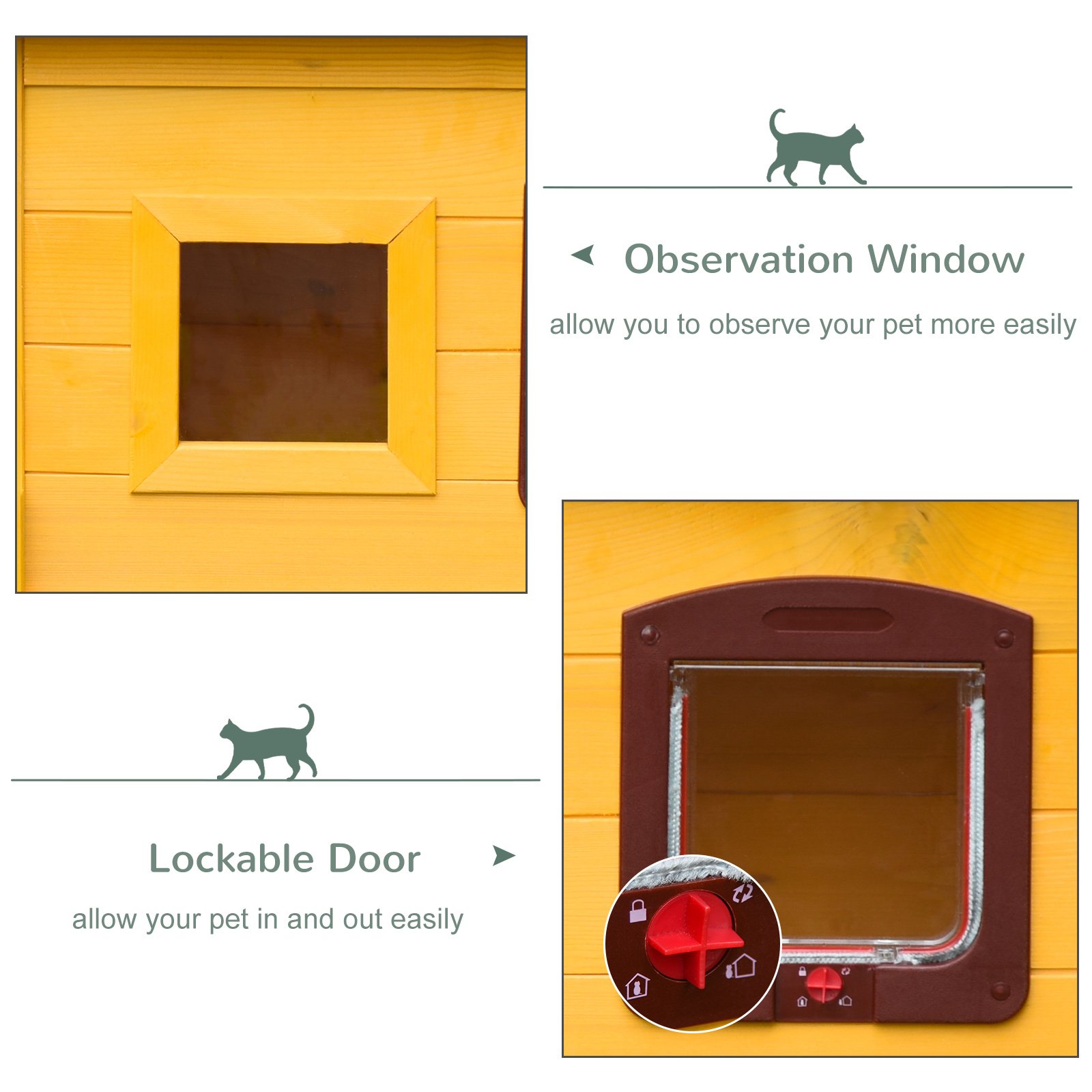 Garden Wooden Cat House Hide Cage Outdoor Pet Play Home Waterproof Roof Kitty Shelter Kennel w/ith Door & Window - Image 7