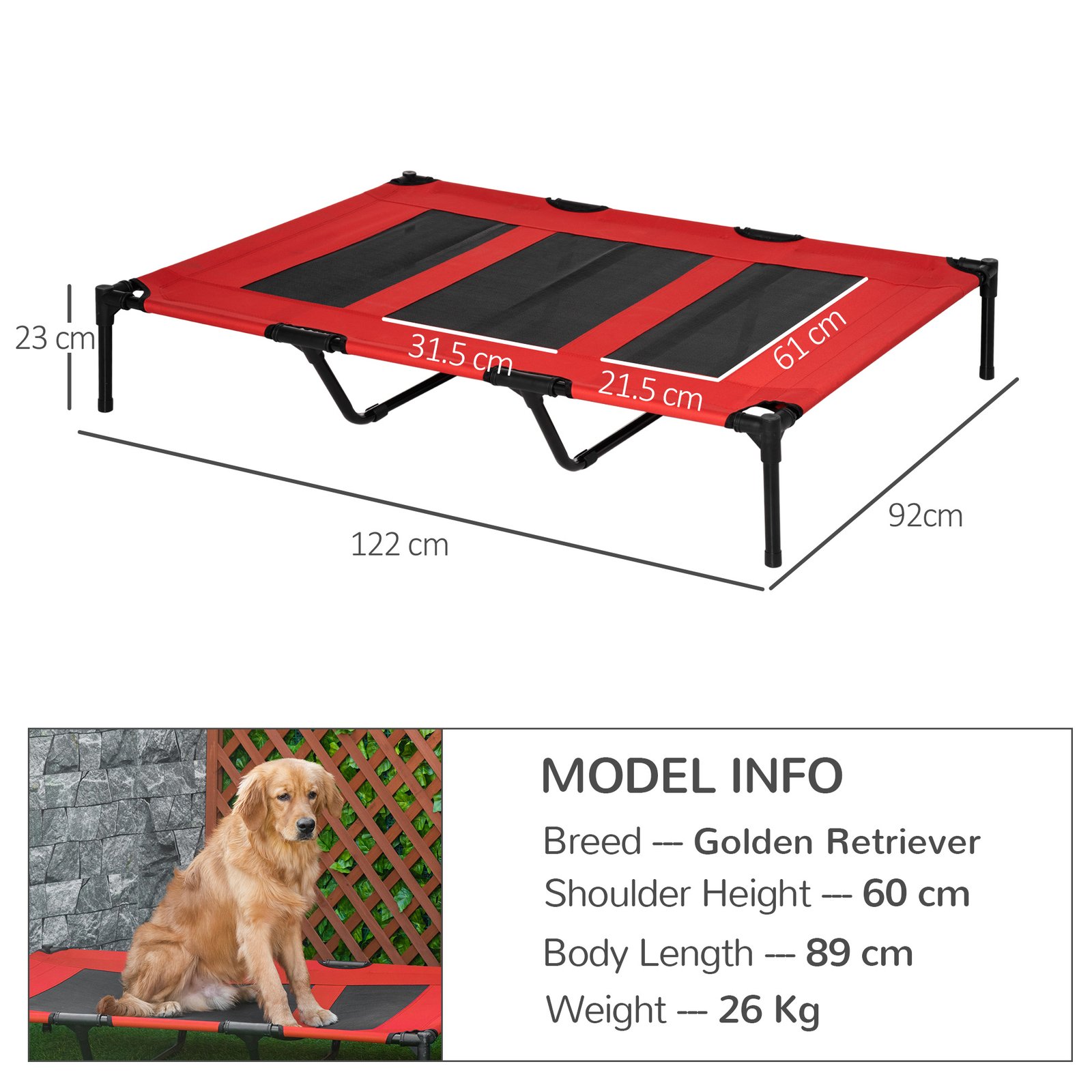Raised Dog Bed Cooling Metal Elevated Pet Cot with Breathable Mesh, Non-slip, Lightweight & Portable, for Indoor Camping Beach Travel Outdoor Use, Red, XX Large, 122 x 92 x 23cm - Image 3