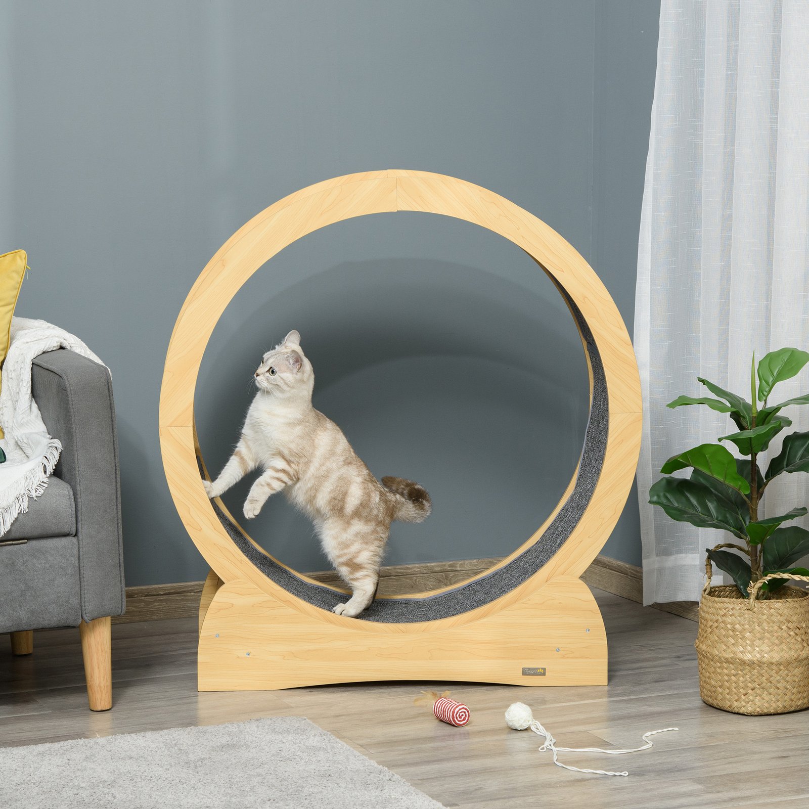30" Wooden Cat Running Wheel with Brake, Natural Wood Finish - Image 9