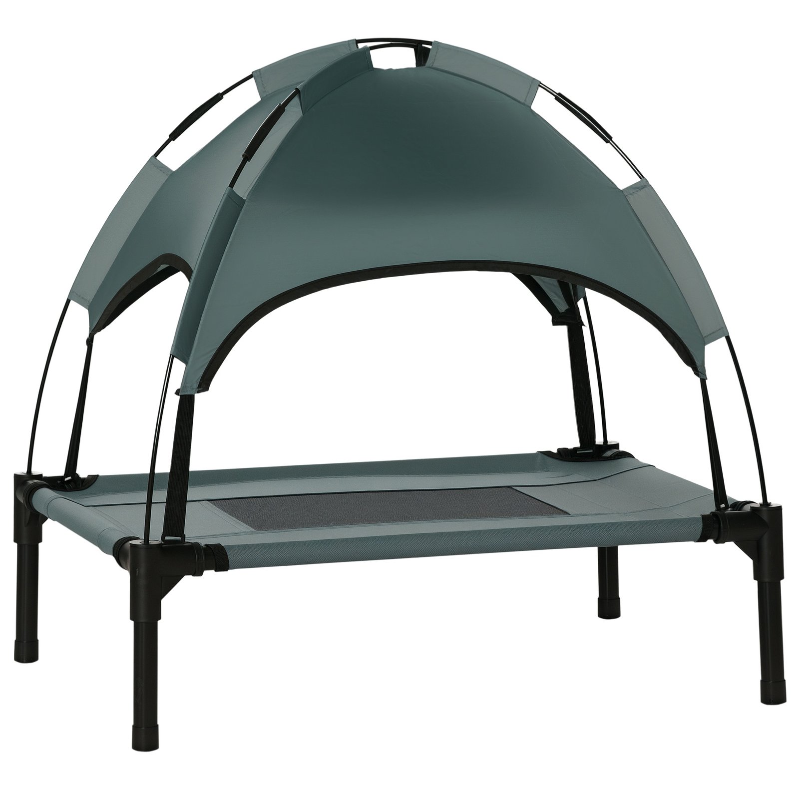 Outdoor Dog Bed with Removable Canopy, Portable Raised Dog Bed for Camping, Garden & Beach, Water-Resistant UV-Protection Mesh Pet Cot Sun Lounger, for Small Pets, 61 x 46 x 62 cm, Grey