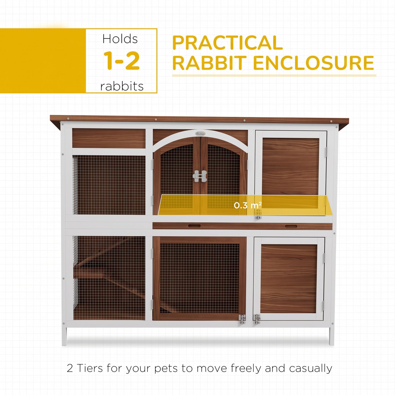 Two-Tier Wooden Pet Hutch with Openable Roof, Slide-Out Tray