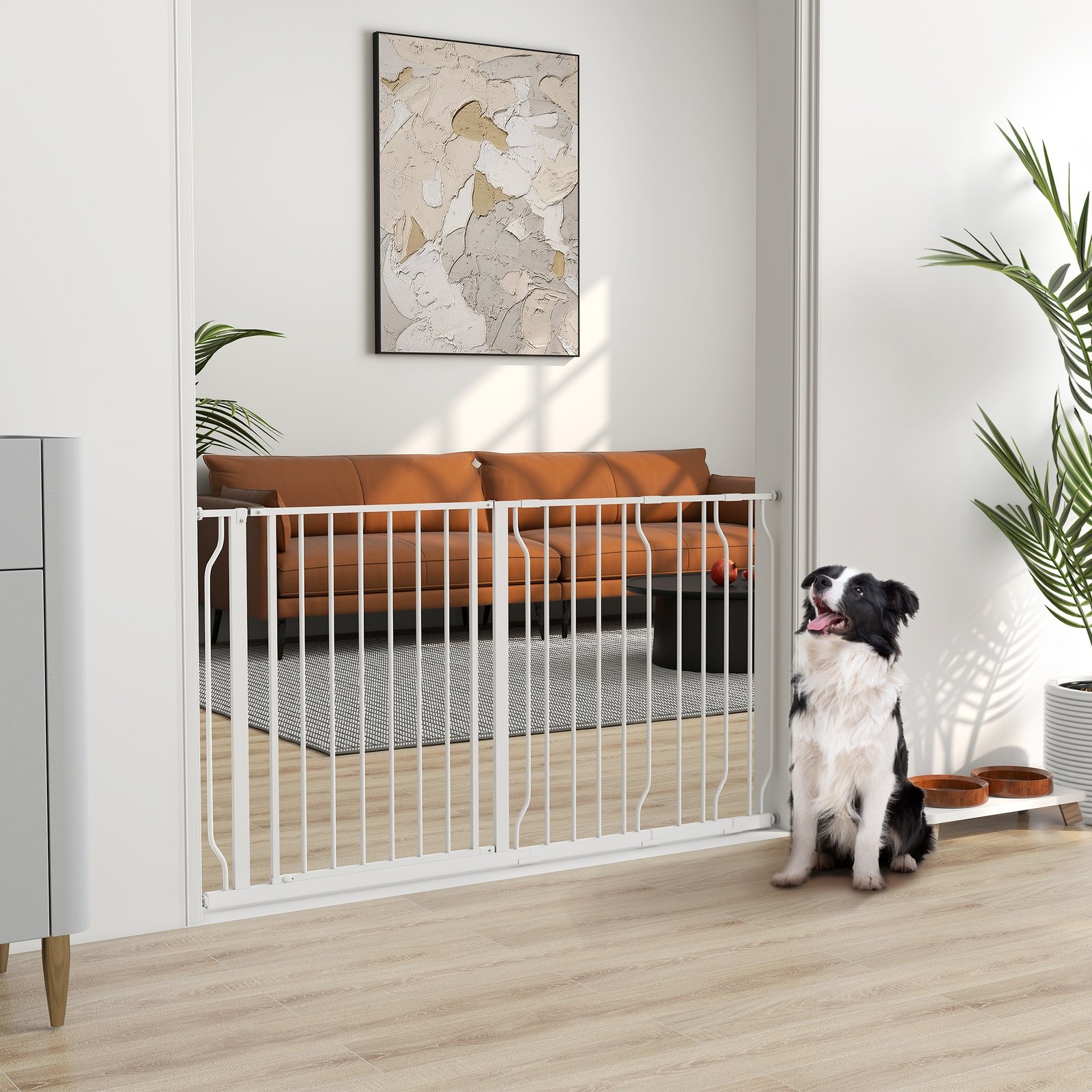 Extra Wide Dog Safety Gate, with Door Pressure, for Doorways, Hallways, Staircases - White