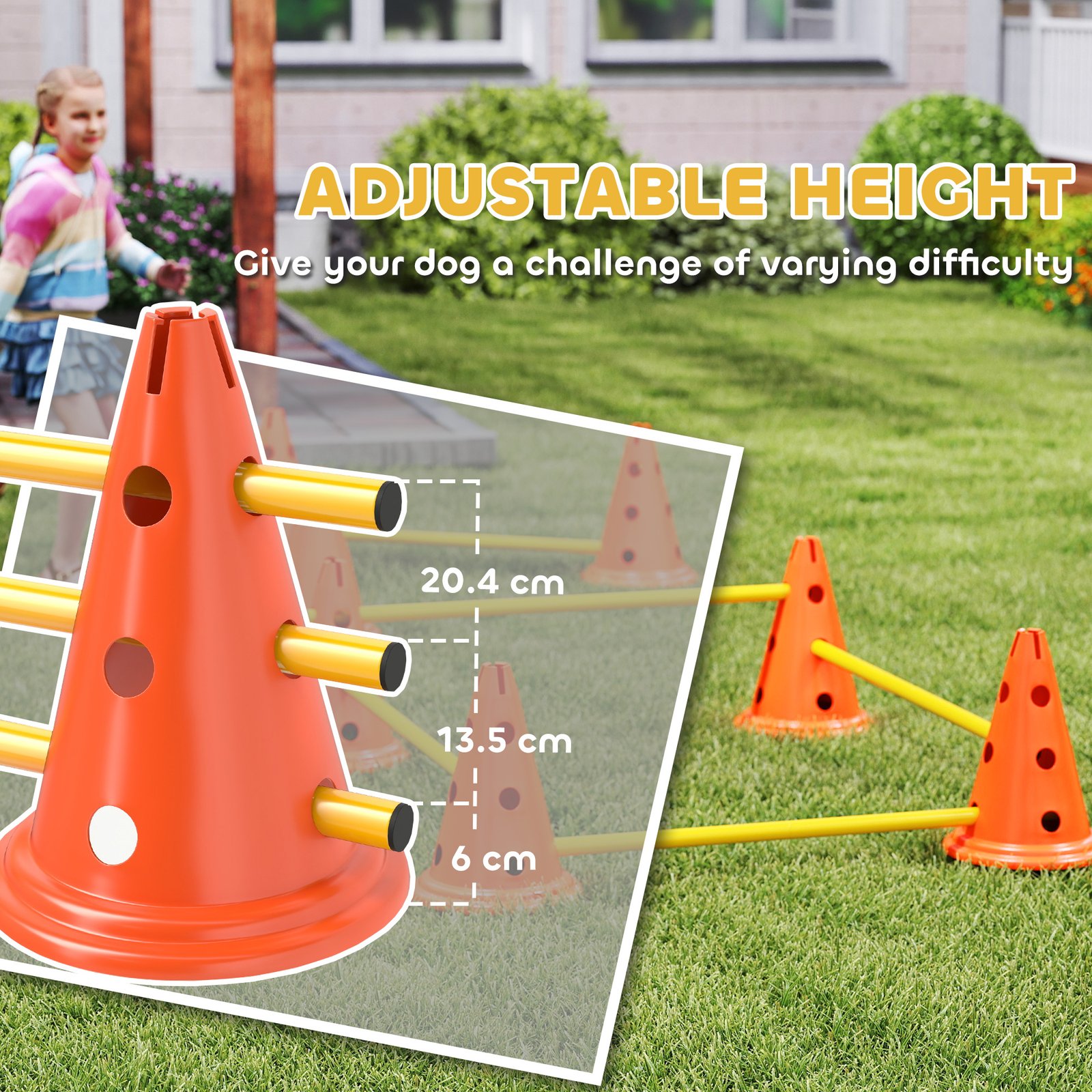 Dog Agility Equipment Set of Eight Cones, Eight Poles w/ Carry Bag, Four-Piece Adjustable Height Jumping Obstacles - Image 6