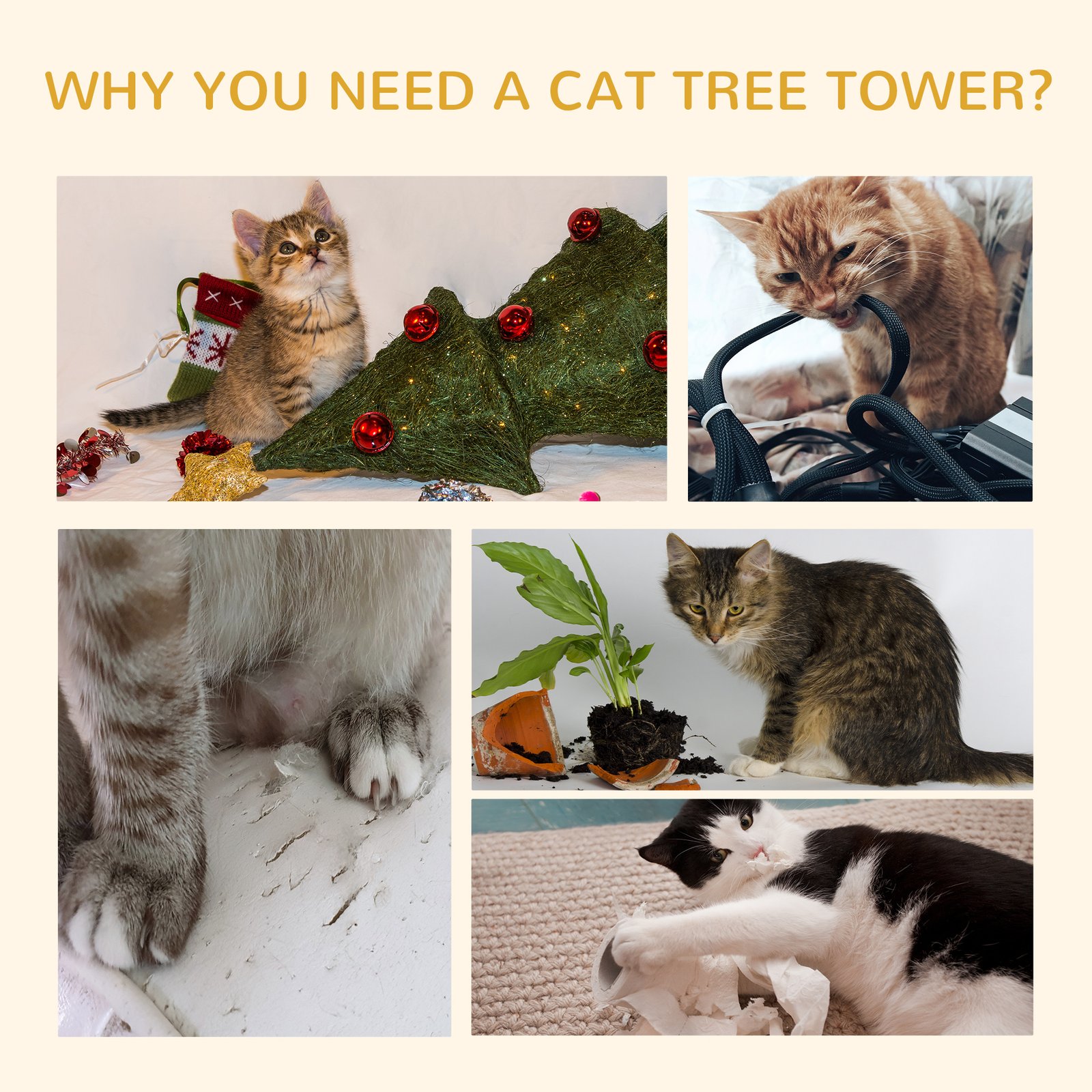 260cm Floor To Ceiling Cat Tree for Indoor Cats w/ Three Platforms Activity Centre - Grey - Image 7