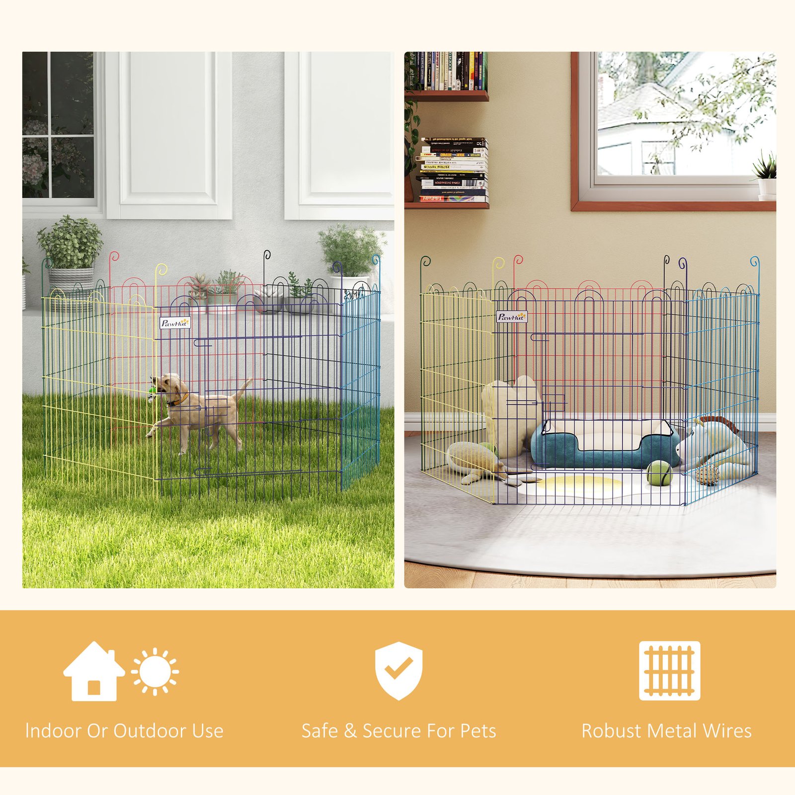 Pet Playpen Crate, with Six Panels, Door, for Indoors and Outdoors - Image 7