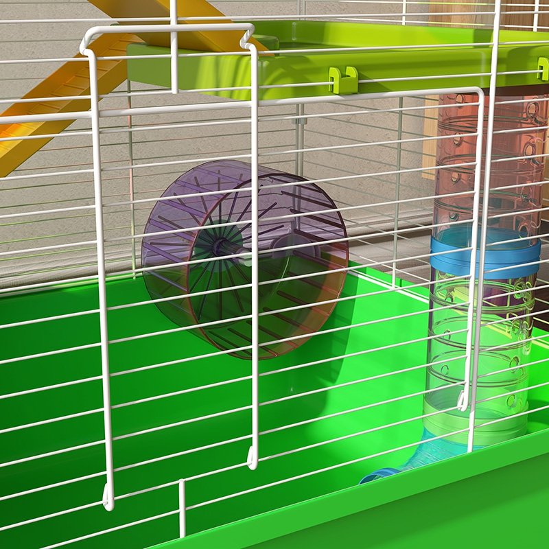 Hamster Cage w/ Water Bottle, Exercise Wheel, Tubes, Ramps - Green