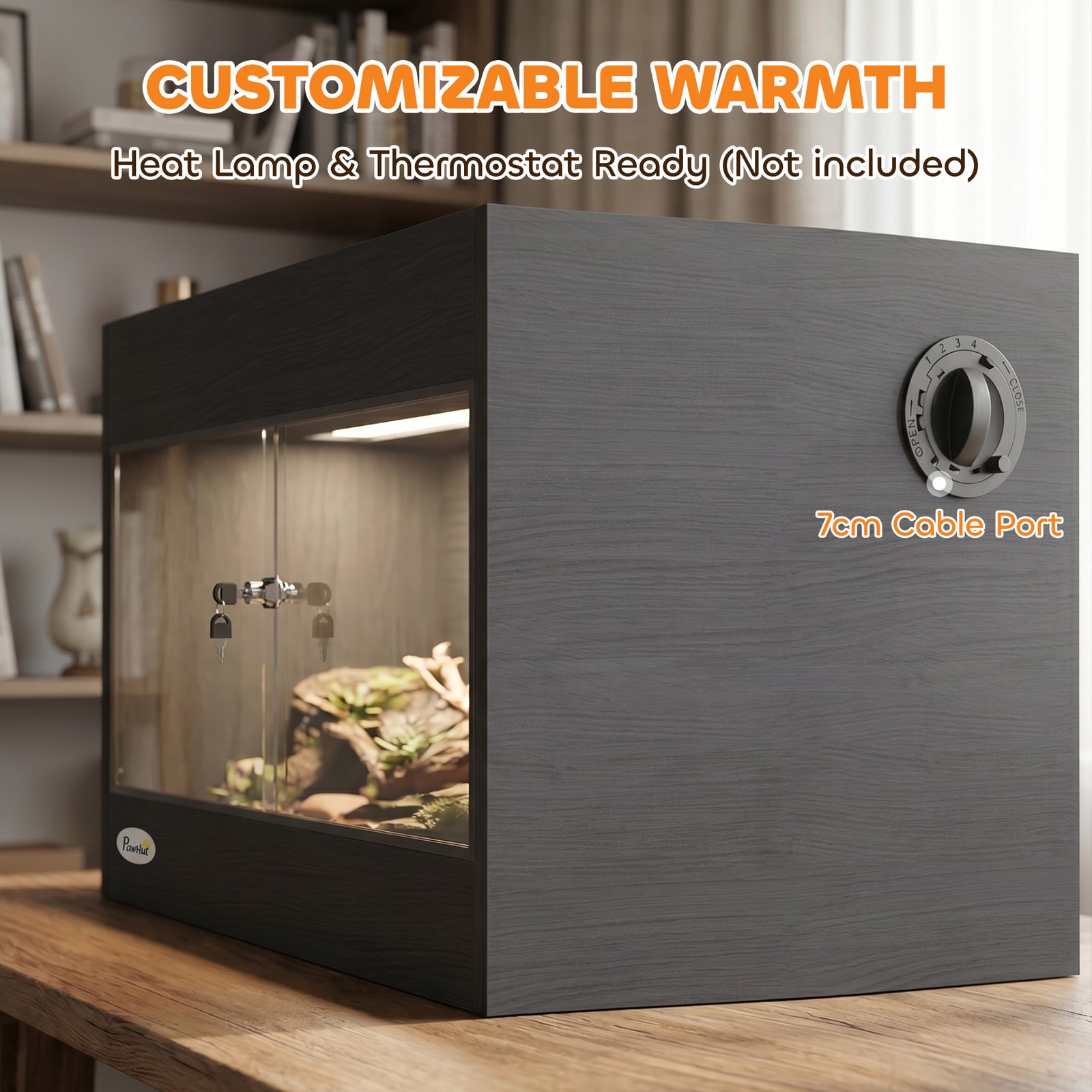Reptile Terrarium, Reptile Vivarium with Glass Doors, Secure Lock, Top Ventilation for Snake, Gecko, 60x45x45cm, Black - Image 6