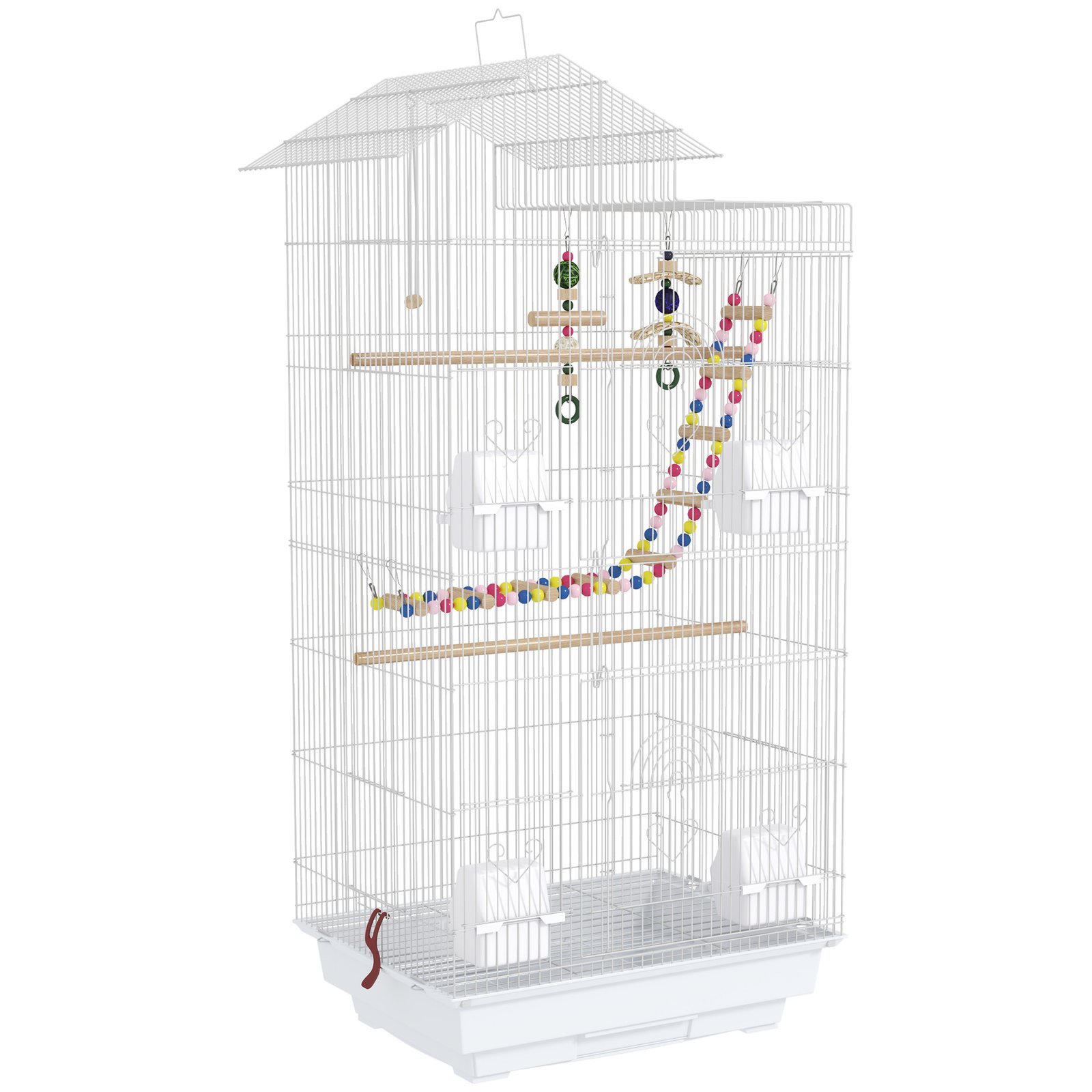 Bird Cage for Budgies, Finches, Canaries w/ Accessories, Toys, Tray, White