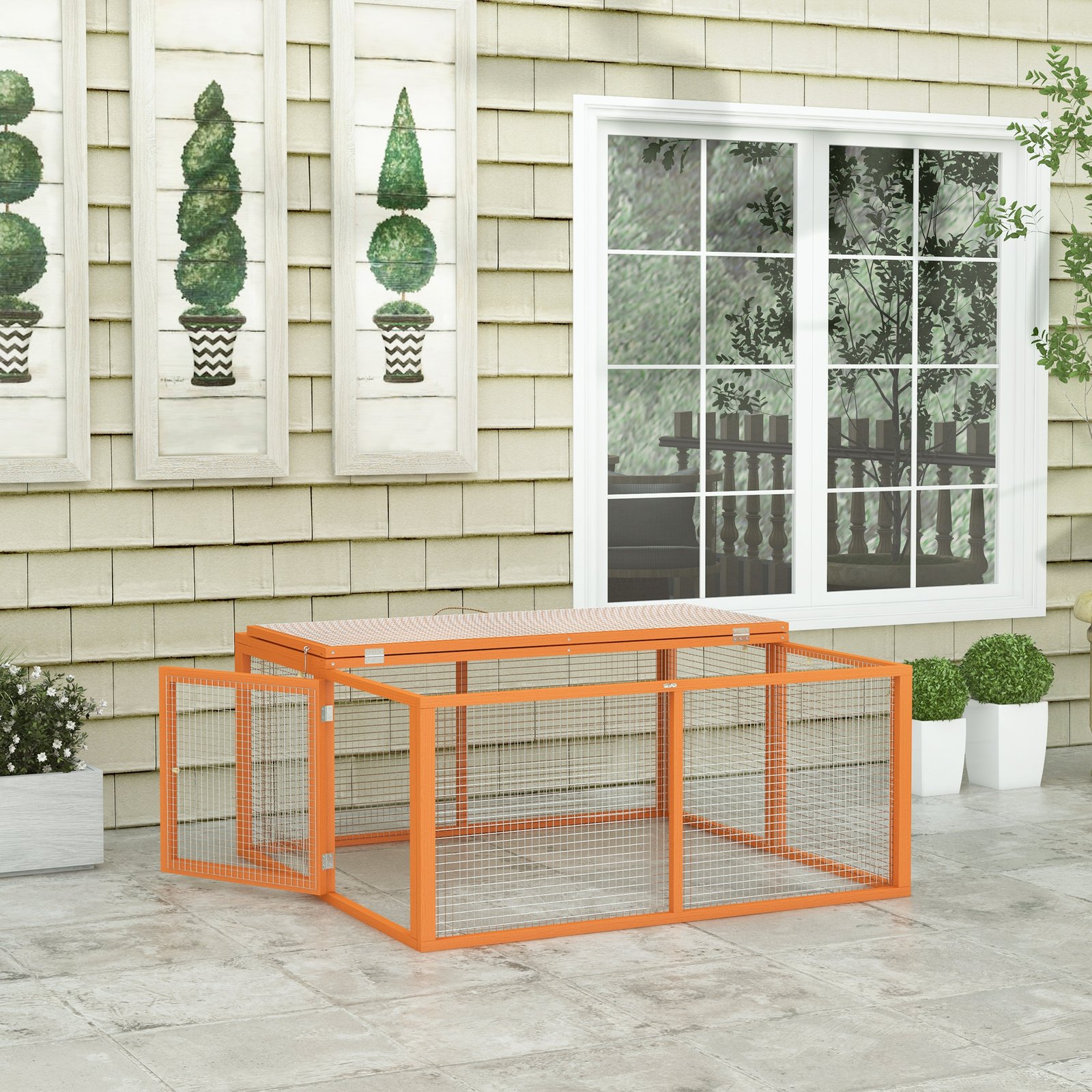 Wooden Folding Rabbit Hutch, for 2-3 Rabbits - Orange - Image 7