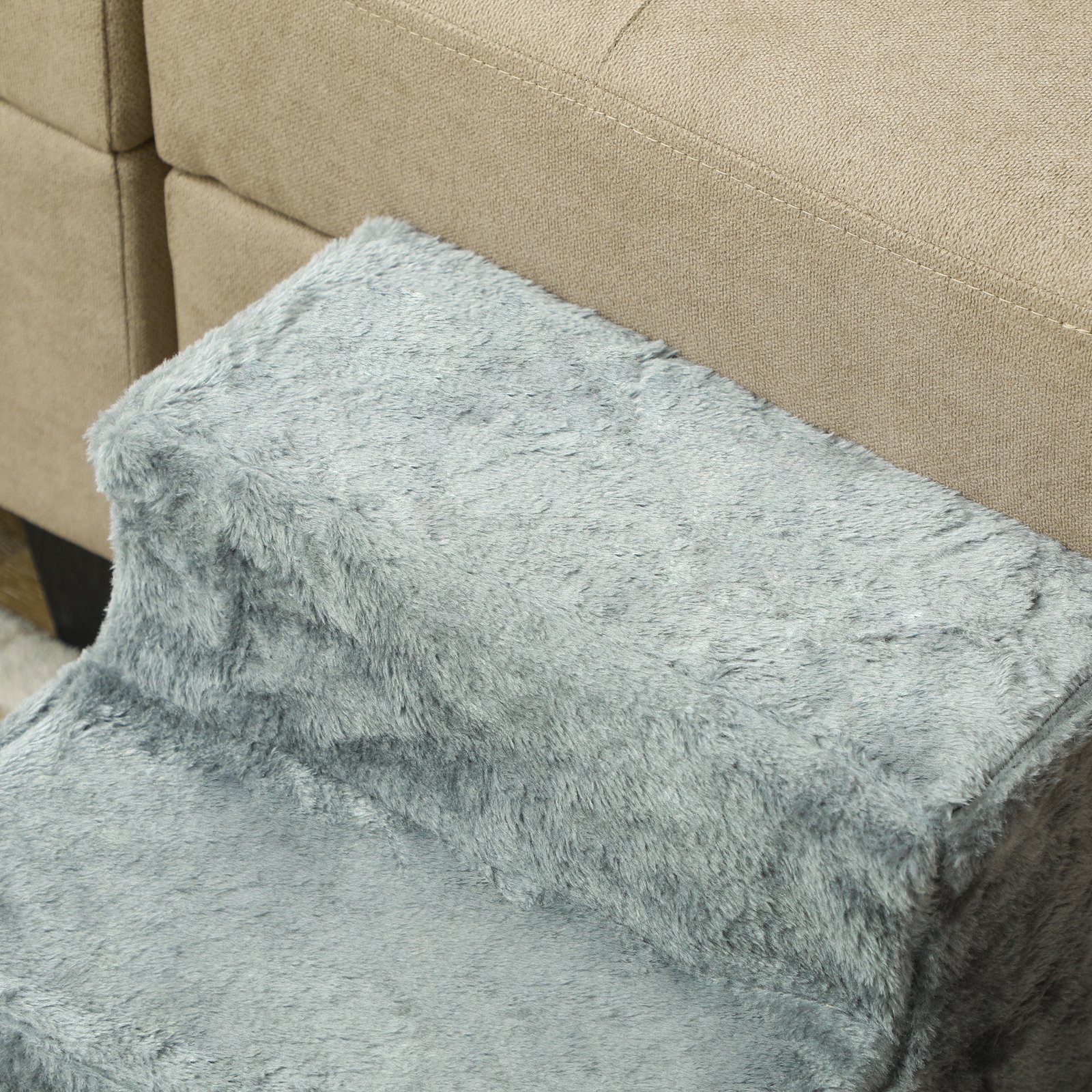Three-Step Dog Stairs, with Washable Plush Cover, for High Bed Sofa, Dog Stairs for Small Dog and Cat - Light Grey - Image 8