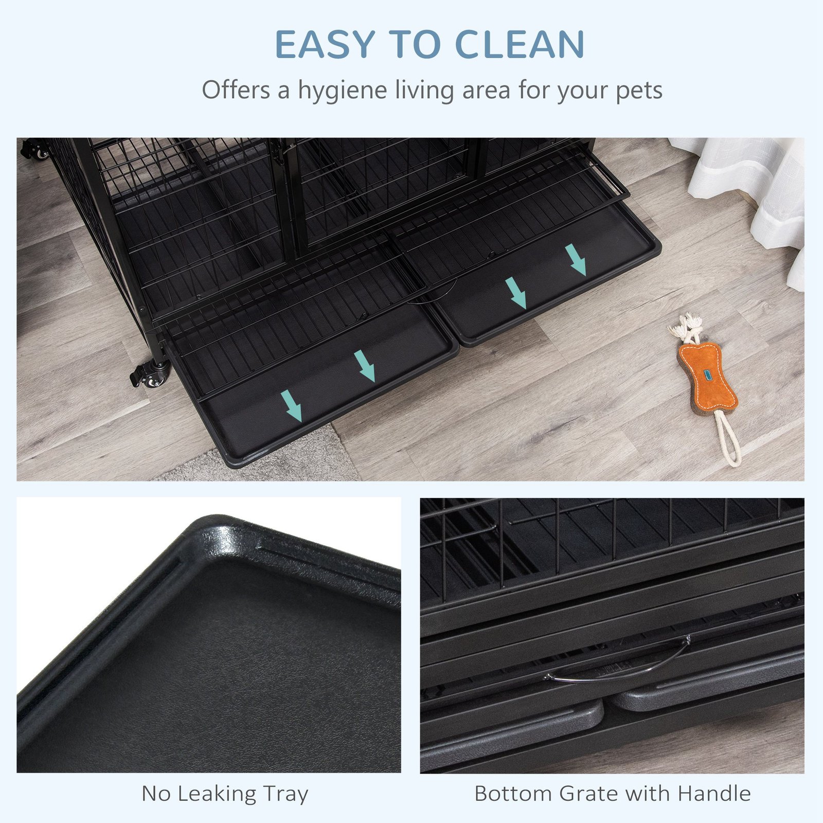 43" Heavy Duty Metal Dog Crate Pet Cage with Tray Wheeled Dog Kennel - Black (Large) - Image 6