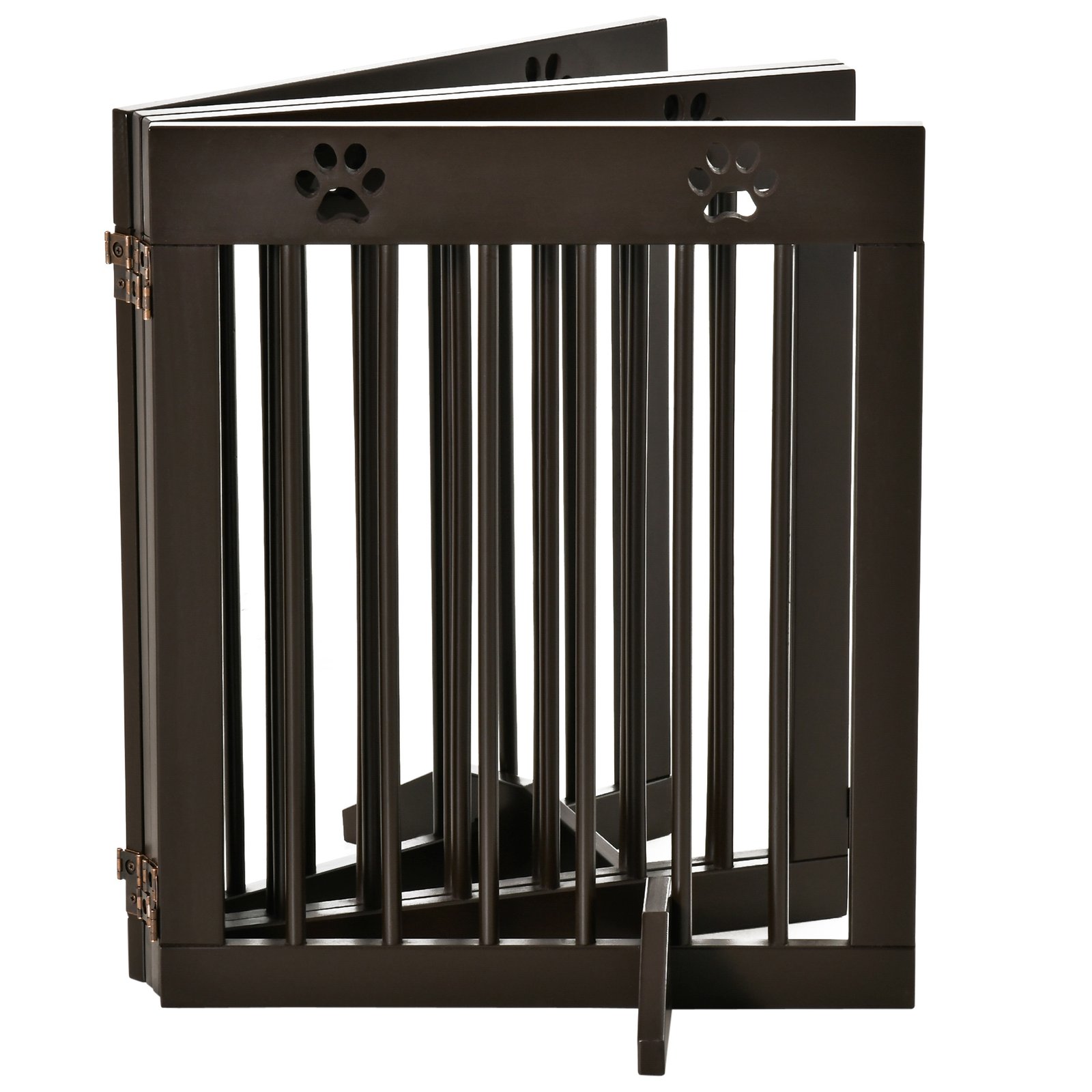 Freestanding Pet Gate 4 Panel Wooden Dog Barrier Folding Safety Fence with Support Feet up to 204cm Long 61cm Tall for Doorway Stairs Brown - Image 7