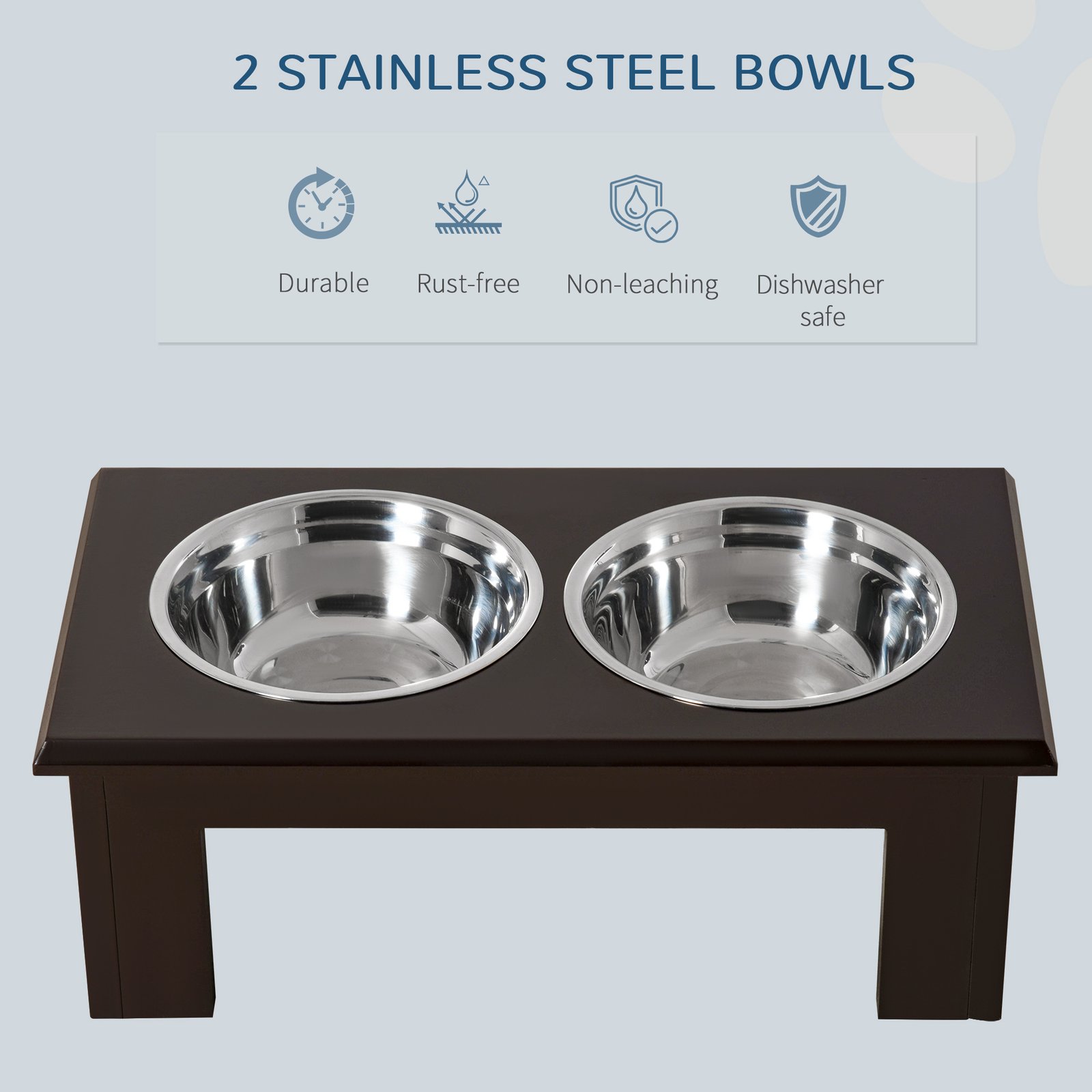 Raised Dog Feeding Bowls with Stand, Stainless Steel for Medium Dog, 58L x 31W x 25H cm - Brown - Image 5