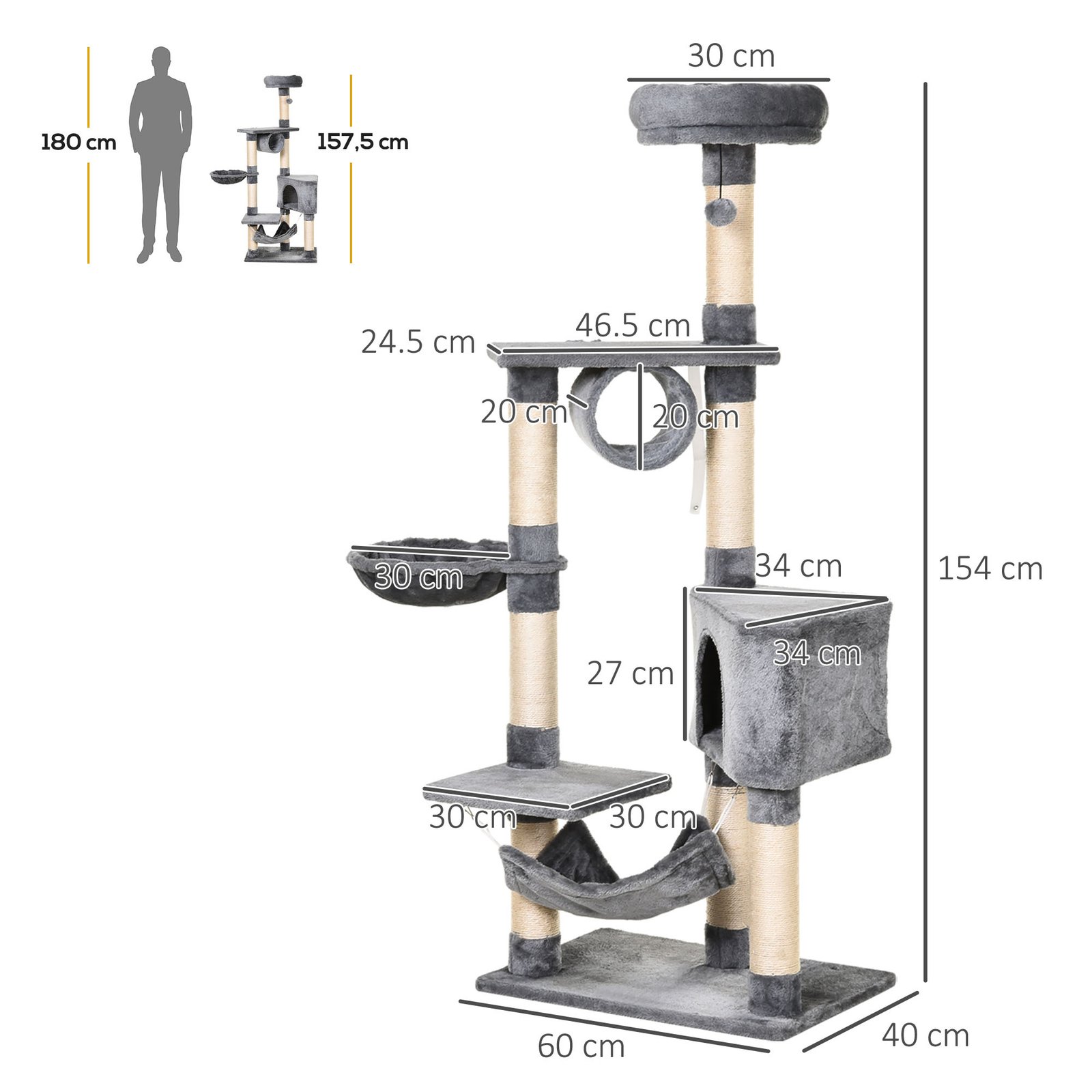 Cat Tree for Indoor Cats Condo Tower Multi-level Height 150CM Kittens Activity Stand House with Toys & Various Scratching Posts