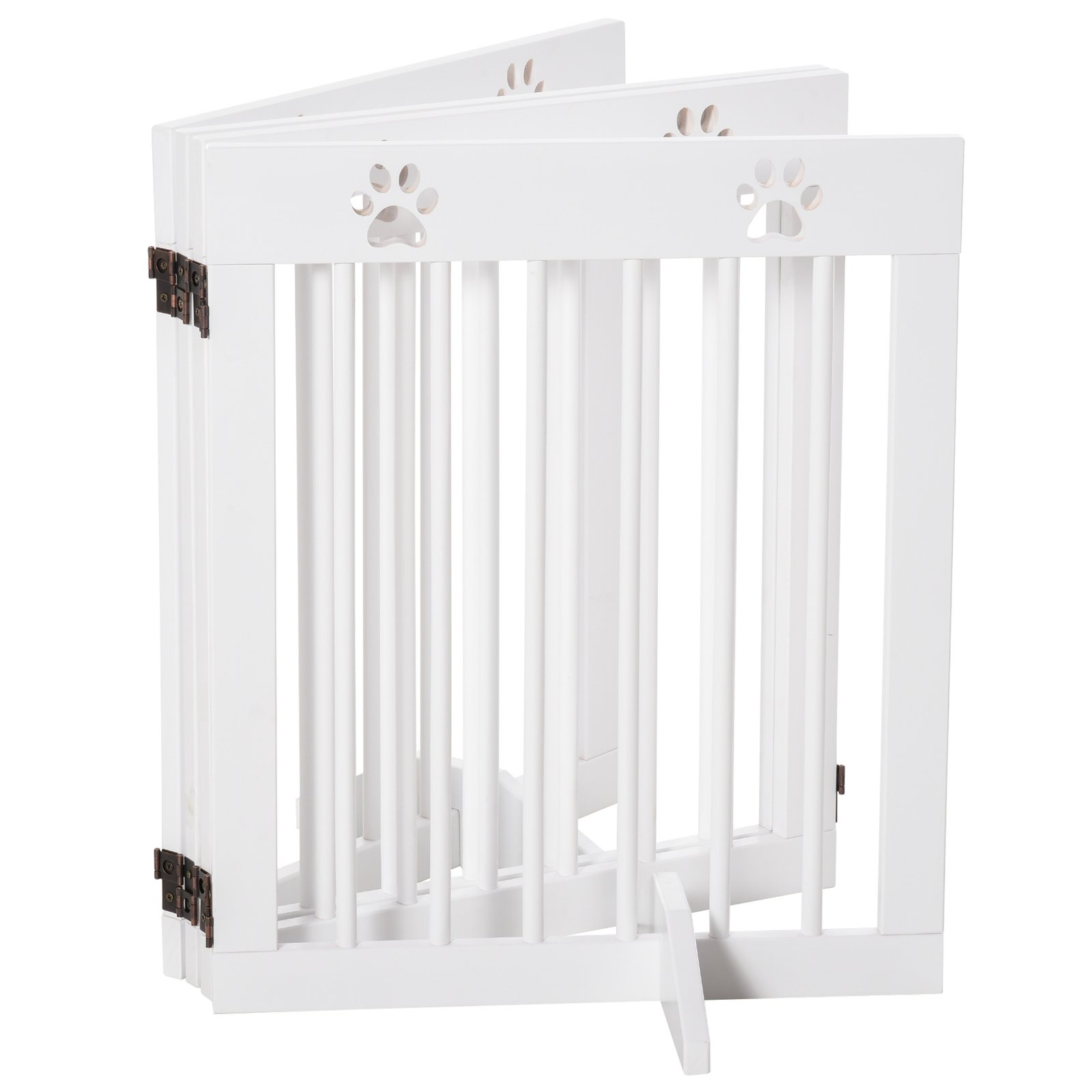 Freestanding Pet Gate 4 Panel Wooden Dog Barrier Folding Safety Fence with Support Feet up to 204cm Long 61cm Tall for Doorway Stairs White