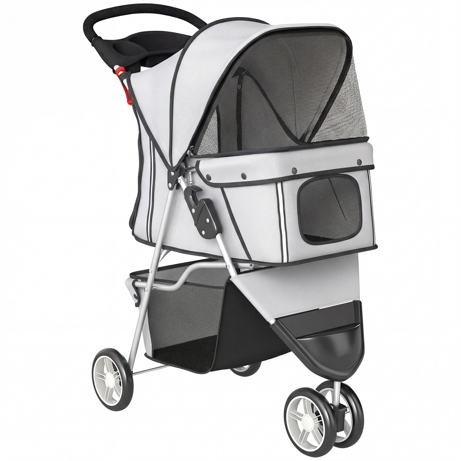 Dog Stroller, 3 Wheels Foldable Pet Stroller with Adjustable Canopy, Storage Basket for Small Mini Breeds, Grey